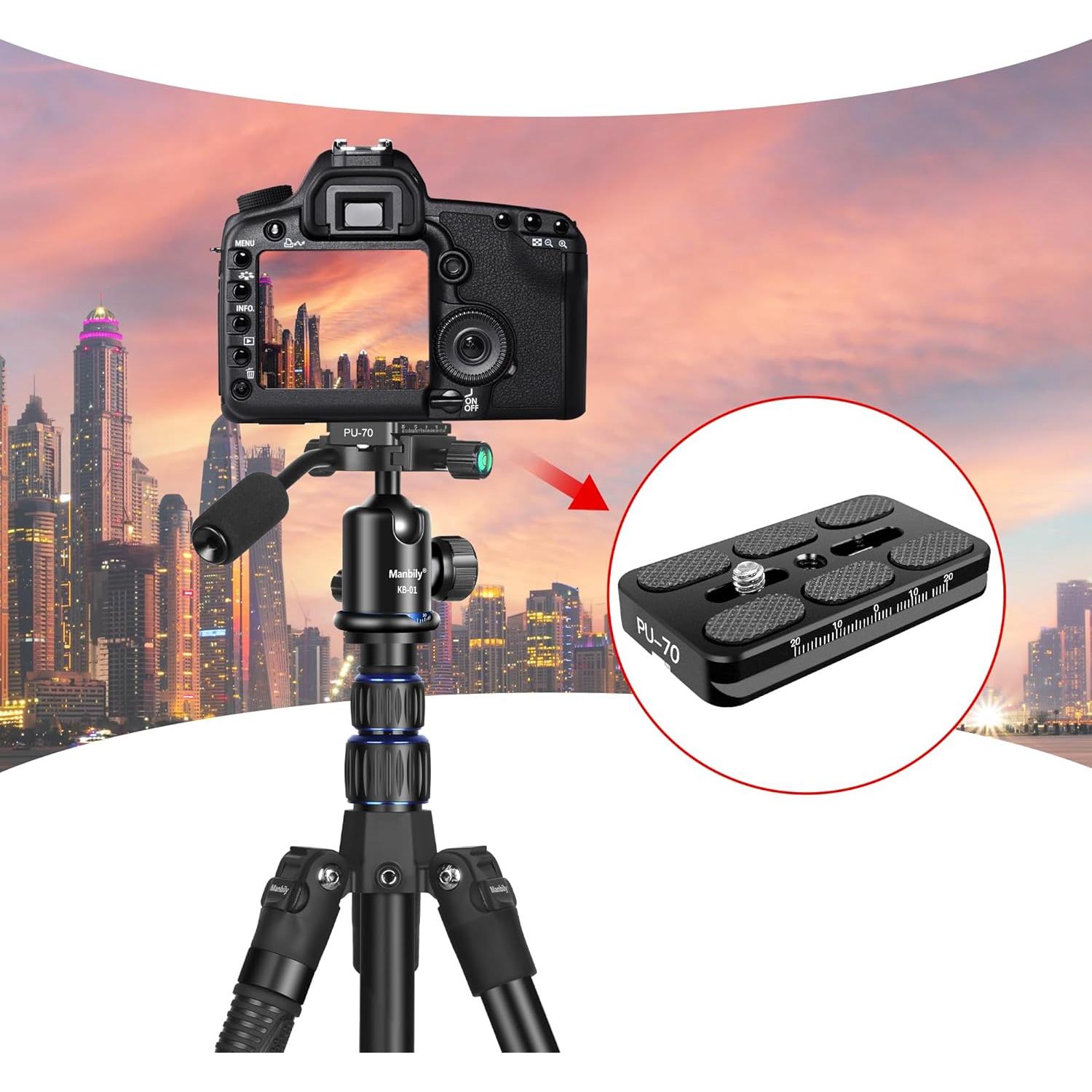 Cabezal de bola Manbily PU-70 con placa liberación rápida 70x38mm