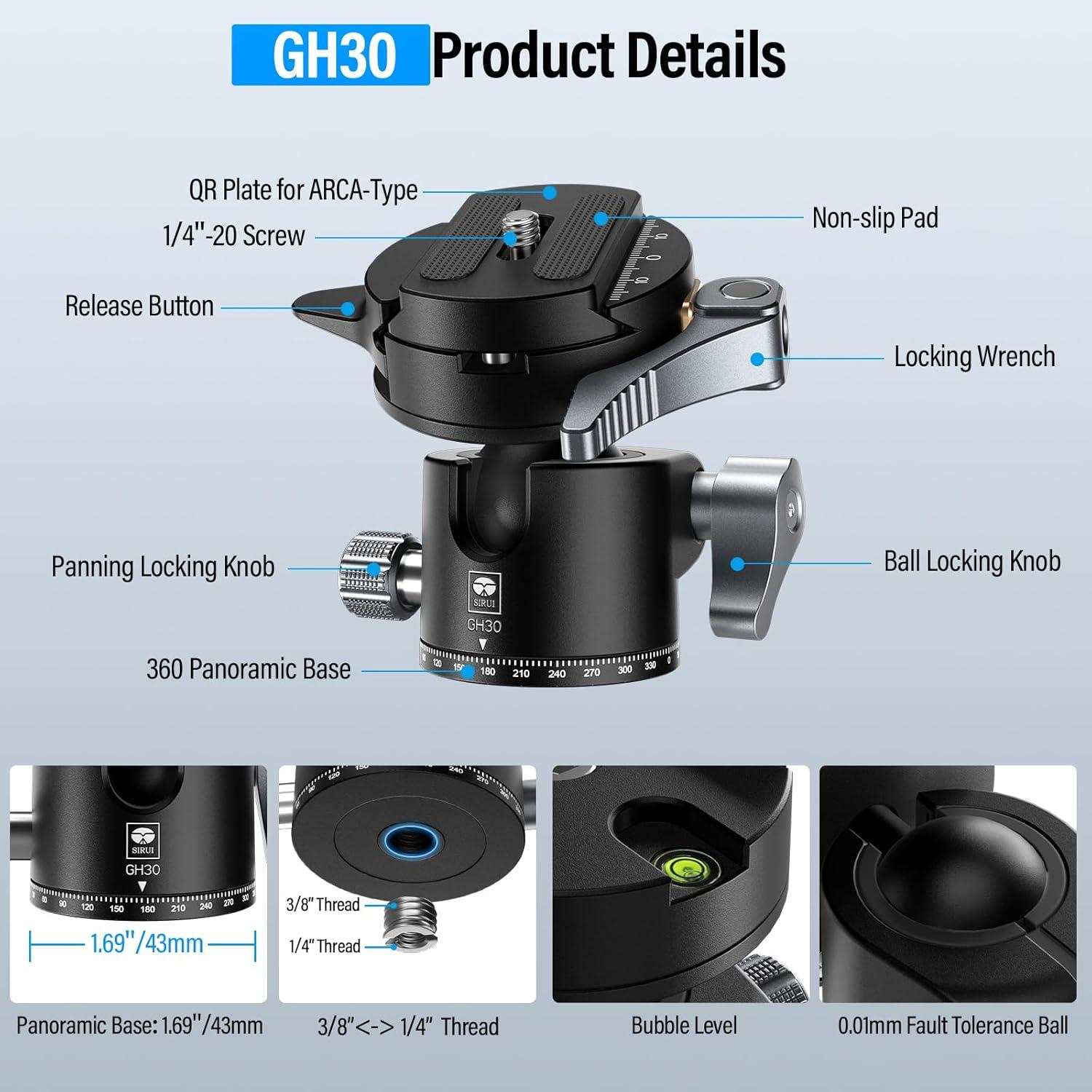 Cabezal de Trípode SIRUI GH30 con Liberación Rápida 10kg