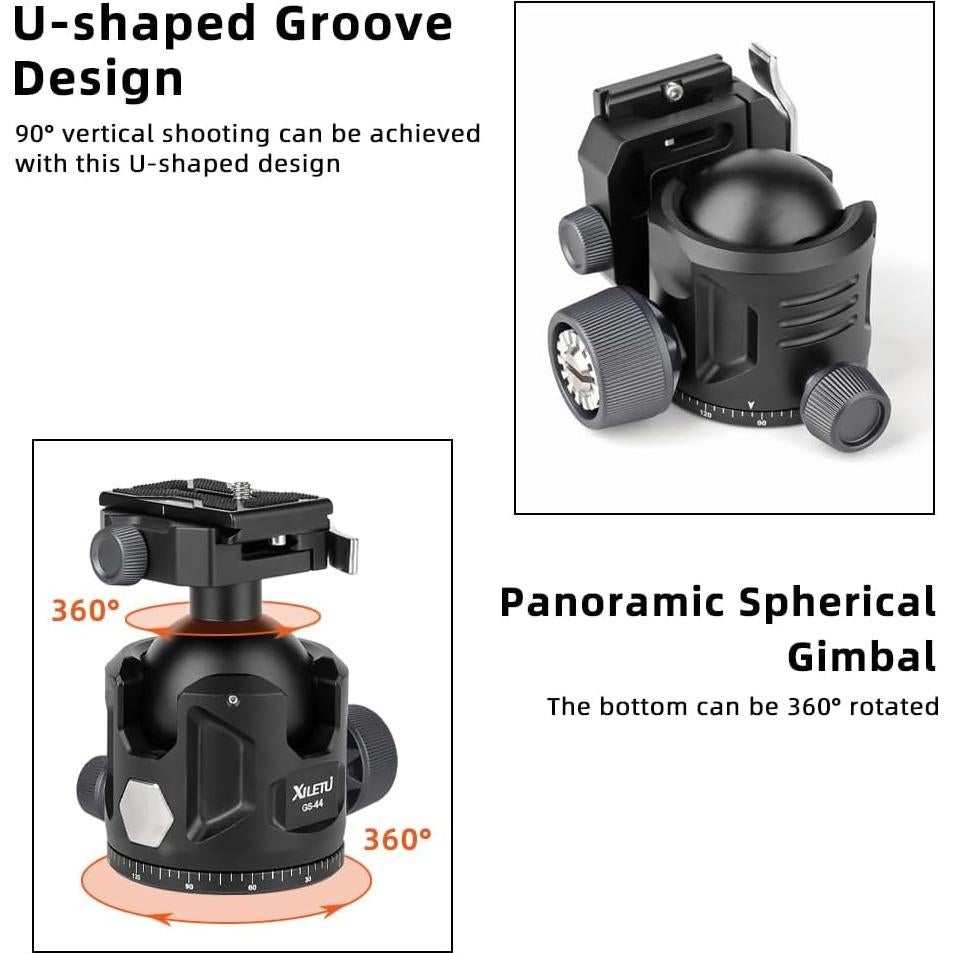 Cabezal de bola panorámico XILETU 44mm para trípode DSLR 35kg