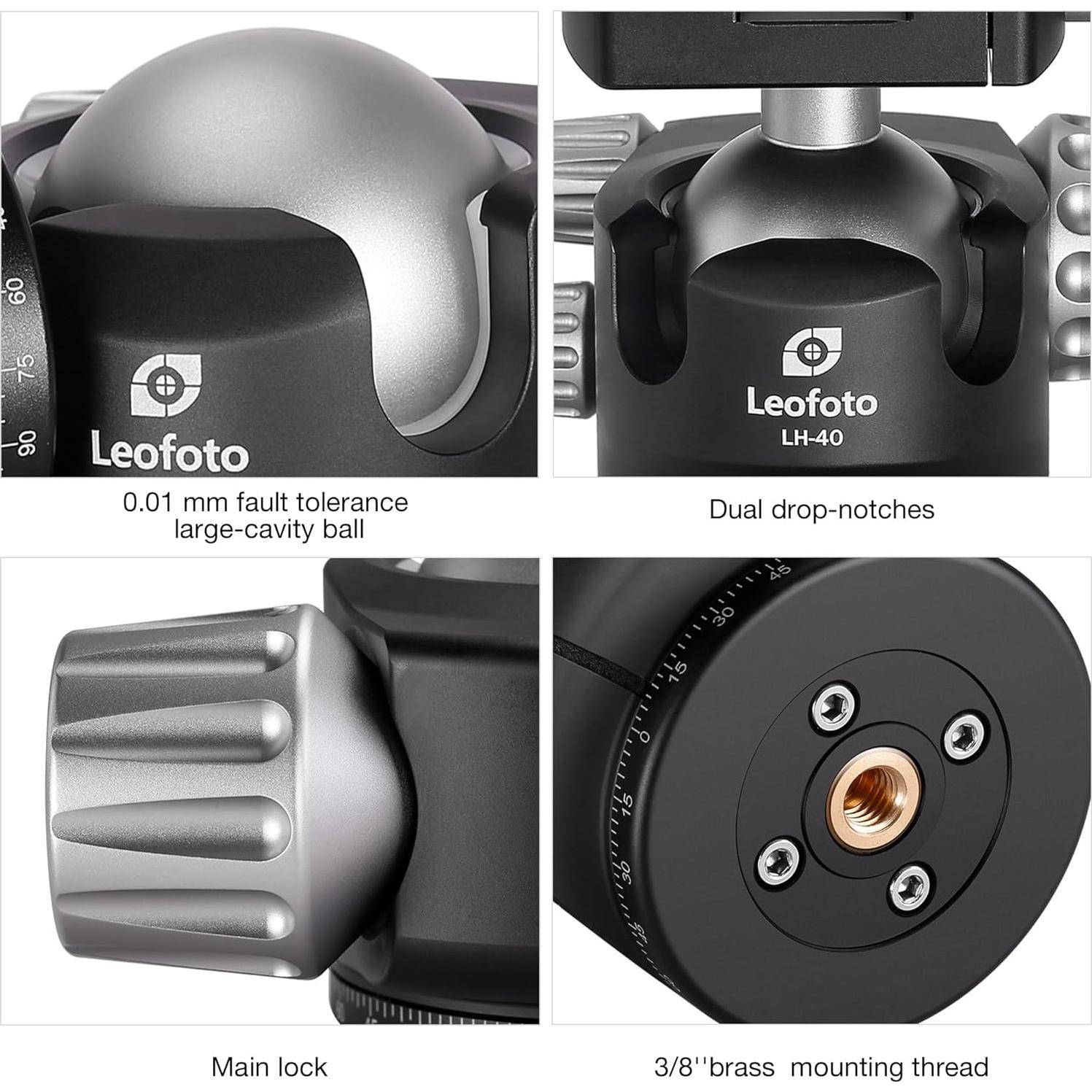 Cabezal de bola Leofoto LH-40LR 91mm con liberación rápida 20kg