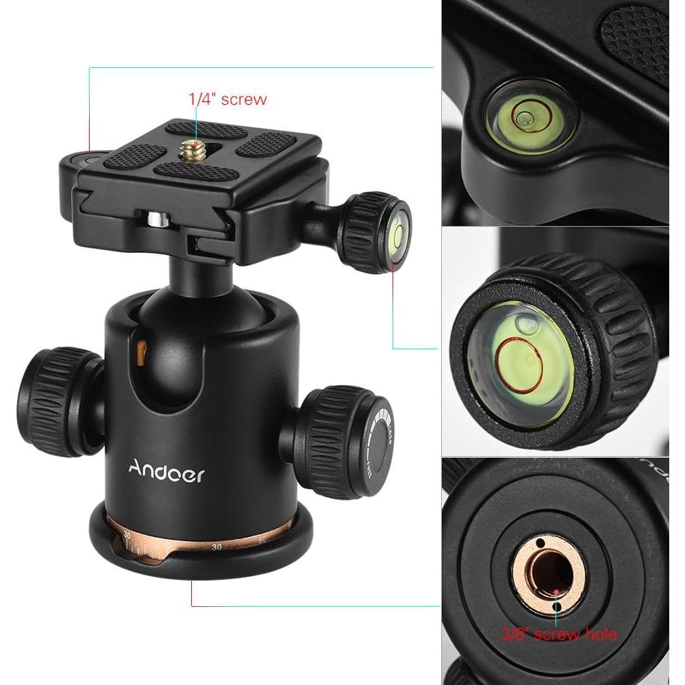 Cabezal de bola Andoer 360° para trípode, carga 8kg