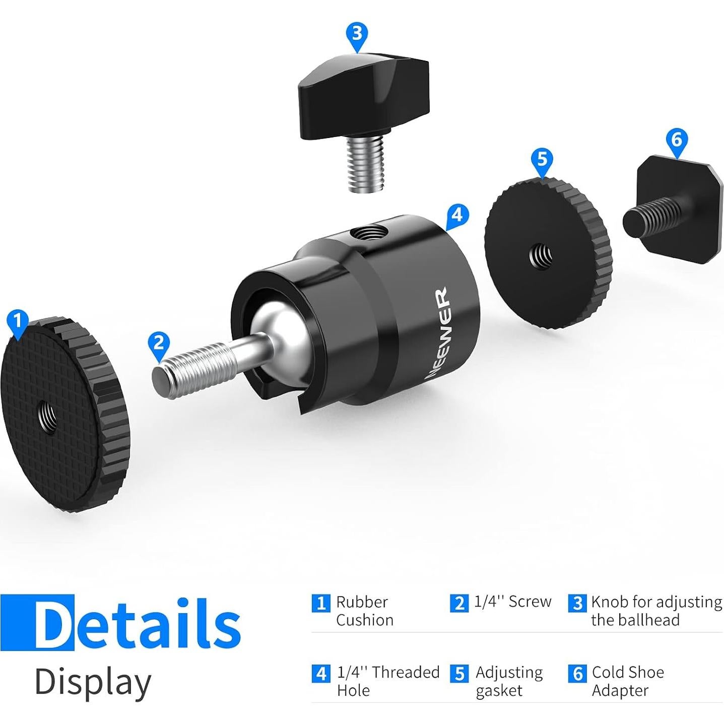 Cabezal Esférico Mini NEEWER ST17 con Zapata Fría y Tornillo 1/4"