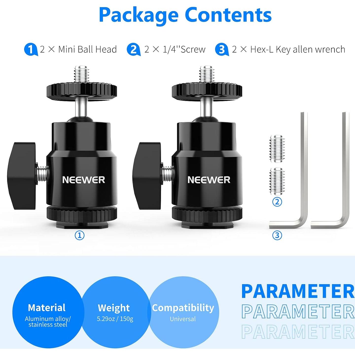 Cabezal Esférico Mini NEEWER ST17 con Zapata Fría y Tornillo 1/4"