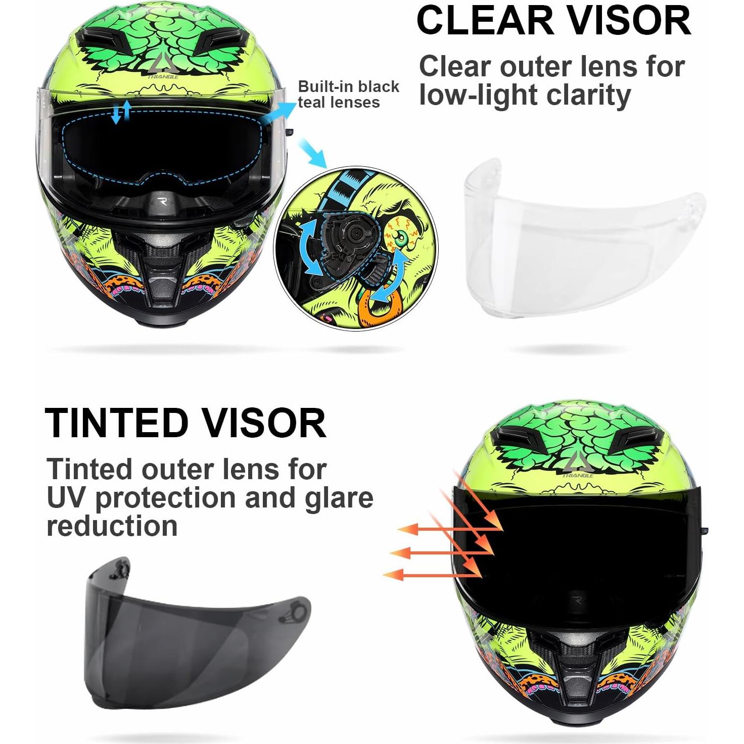 Casco de Motocicleta TRIANGLE FF351 Doble Visor Amarillo Mediano
