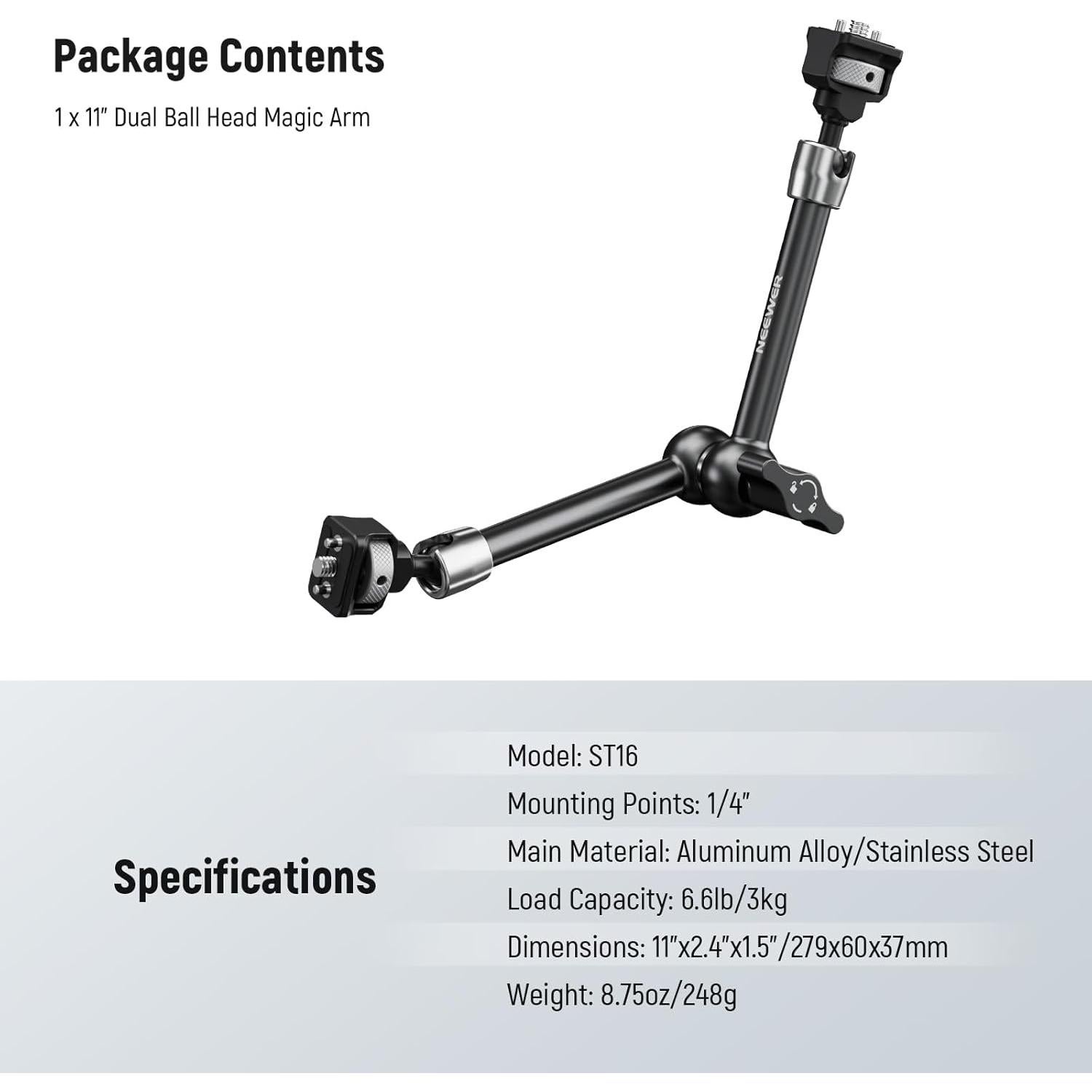 Brazo Mágico Articulado NEEWER ST16 28cm con Cabeza de Bola