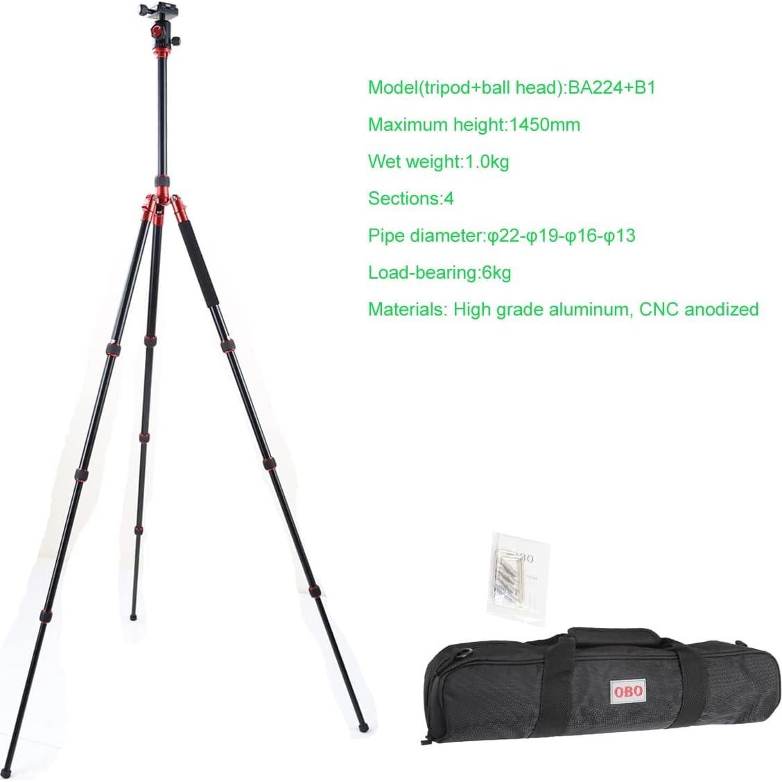 Trípode de Aluminio OBO BA224+B1 con Cabeza Panorámica 145cm