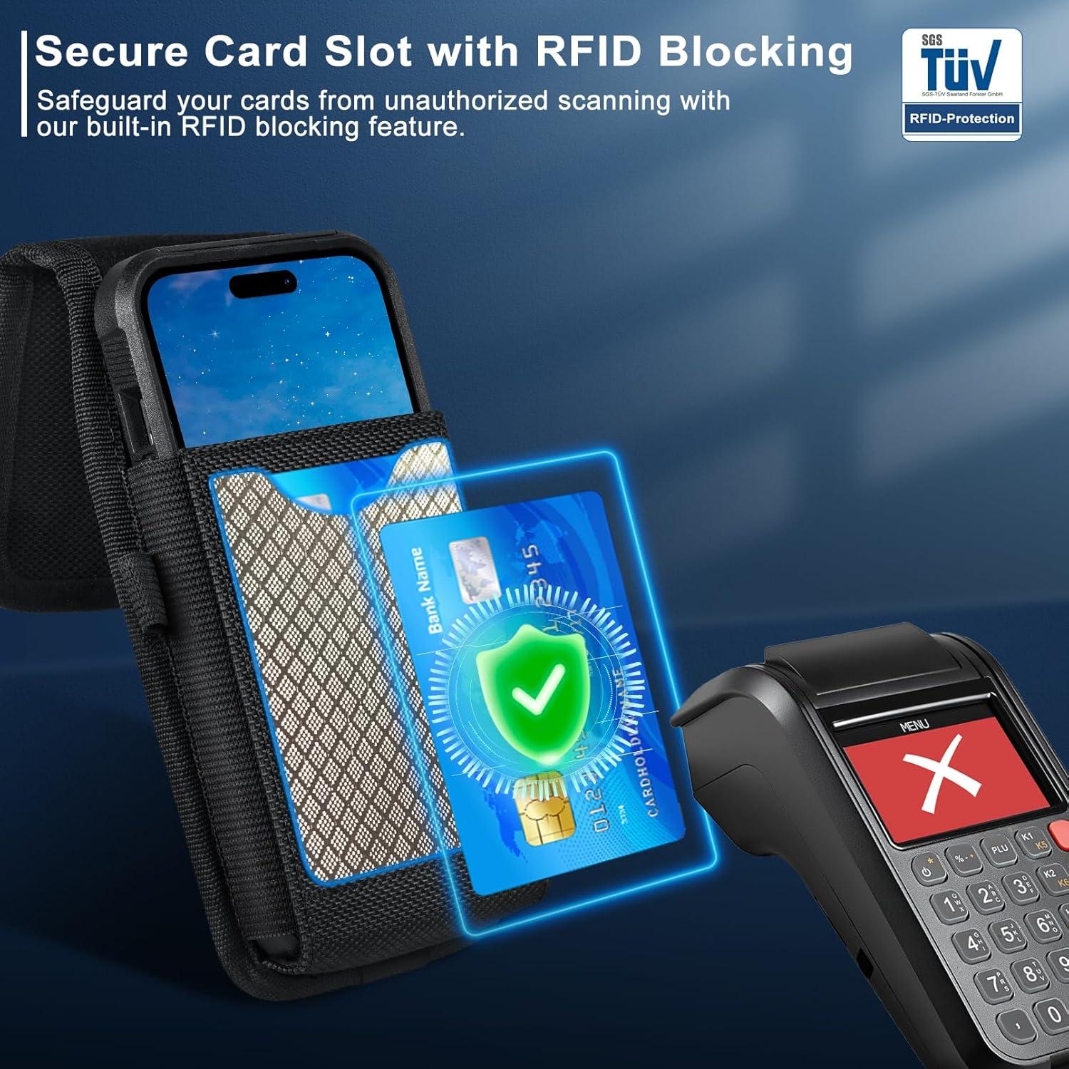 Funda para Teléfono ykooe XXL con Clip y Slot RFID Negro