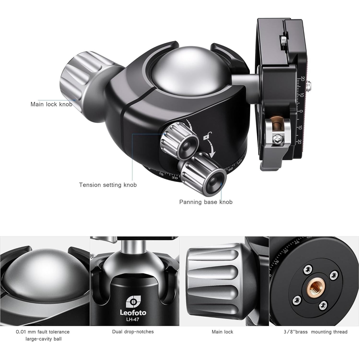 Cabezal de trípode Leofoto LH-47LR 98mm, carga 22kg