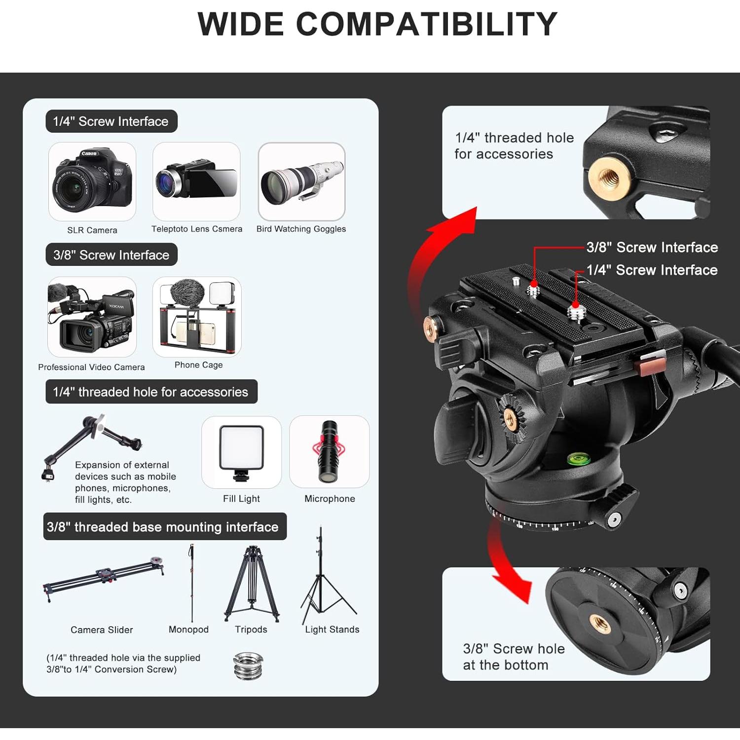 Cabezal Fluido Cayer K6 para Trípode y Monópode - Soporta 7.98 kg