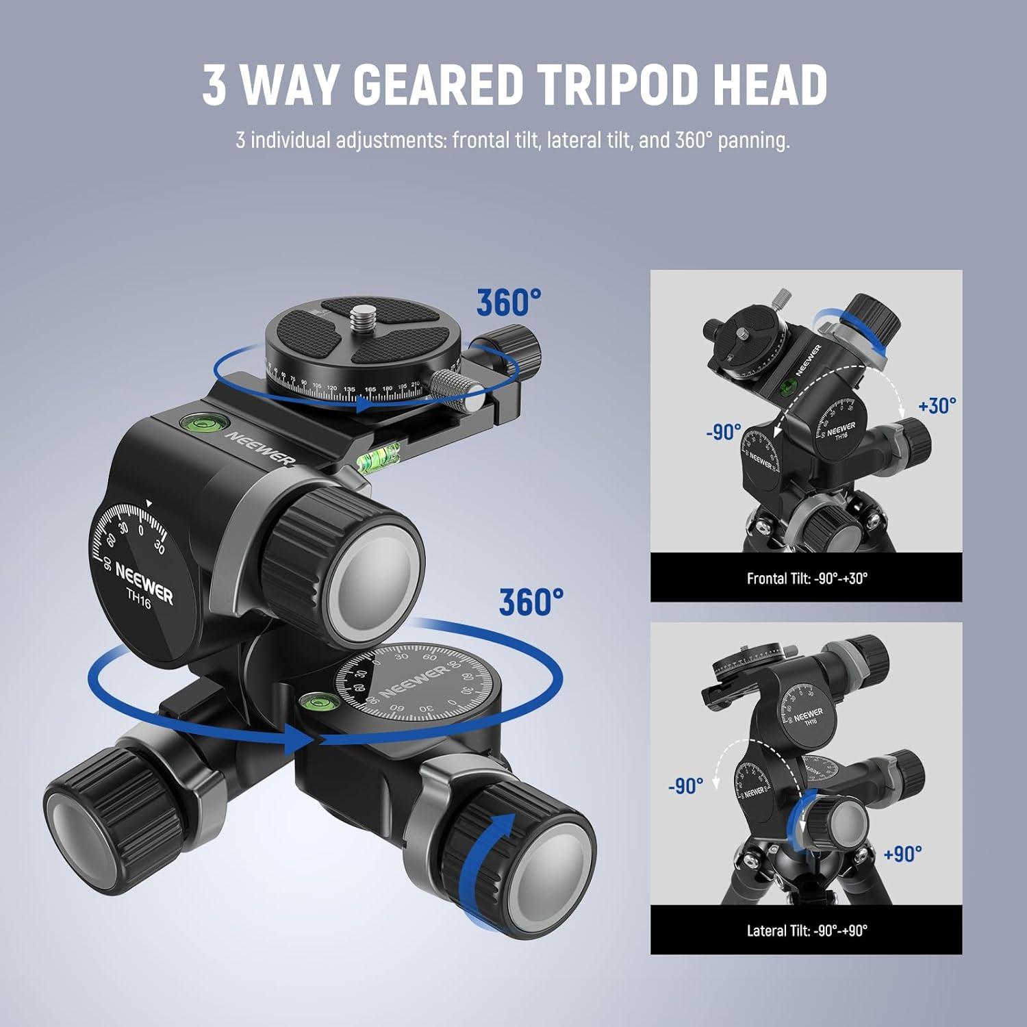 Cabezal de Trípode NEEWER TH16 3 Ejes Pan Tilt 360° QR
