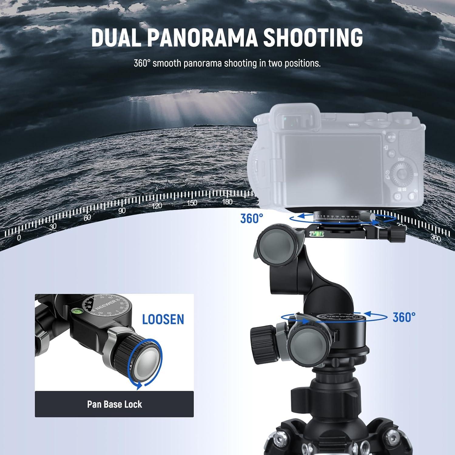 Cabezal de Trípode NEEWER TH16 3 Ejes Pan Tilt 360° QR