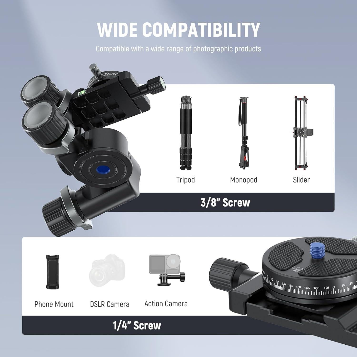 Cabezal de Trípode NEEWER TH16 3 Ejes Pan Tilt 360° QR