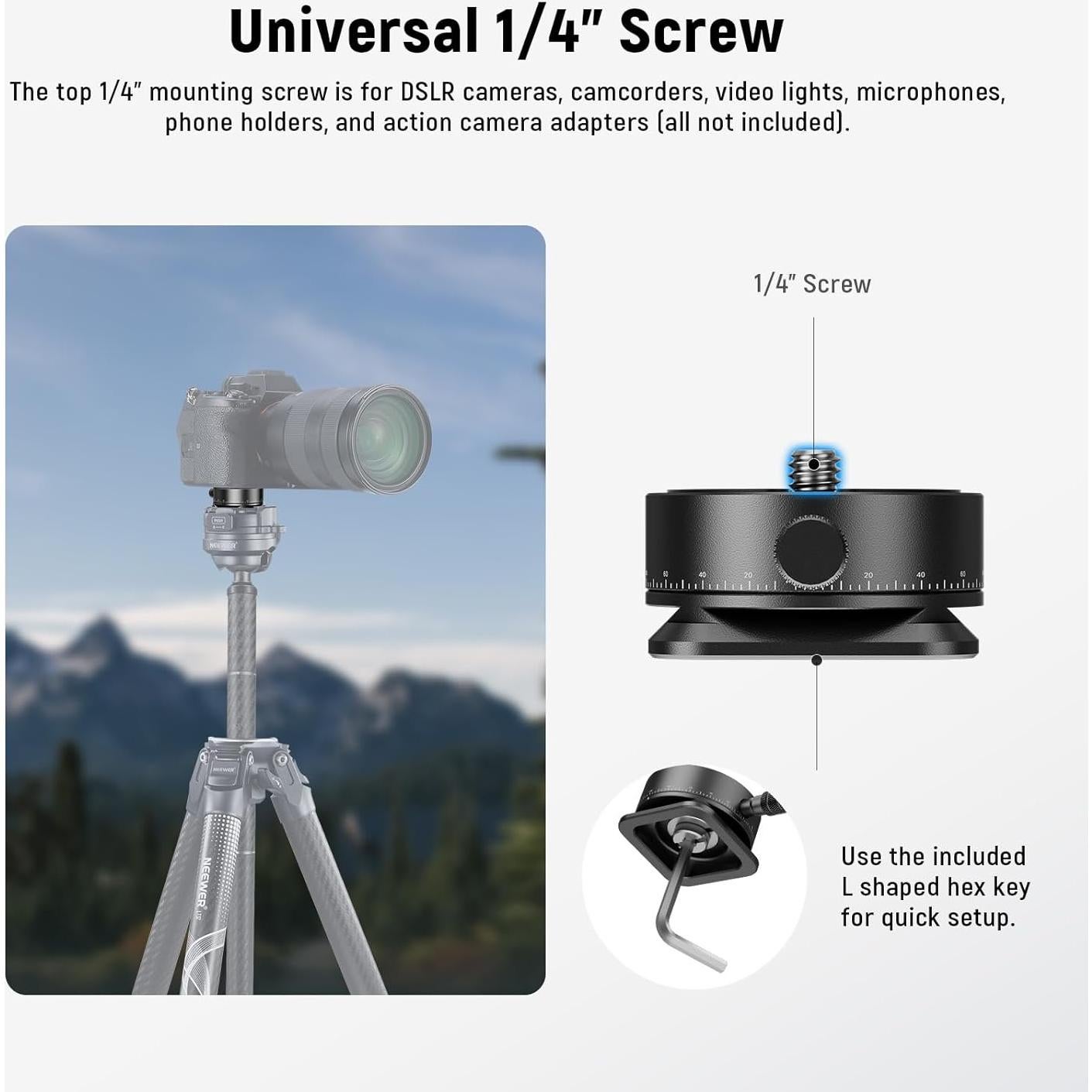 Cabezal de Trípode NEEWER TH16 3 Ejes Pan Tilt 360° QR