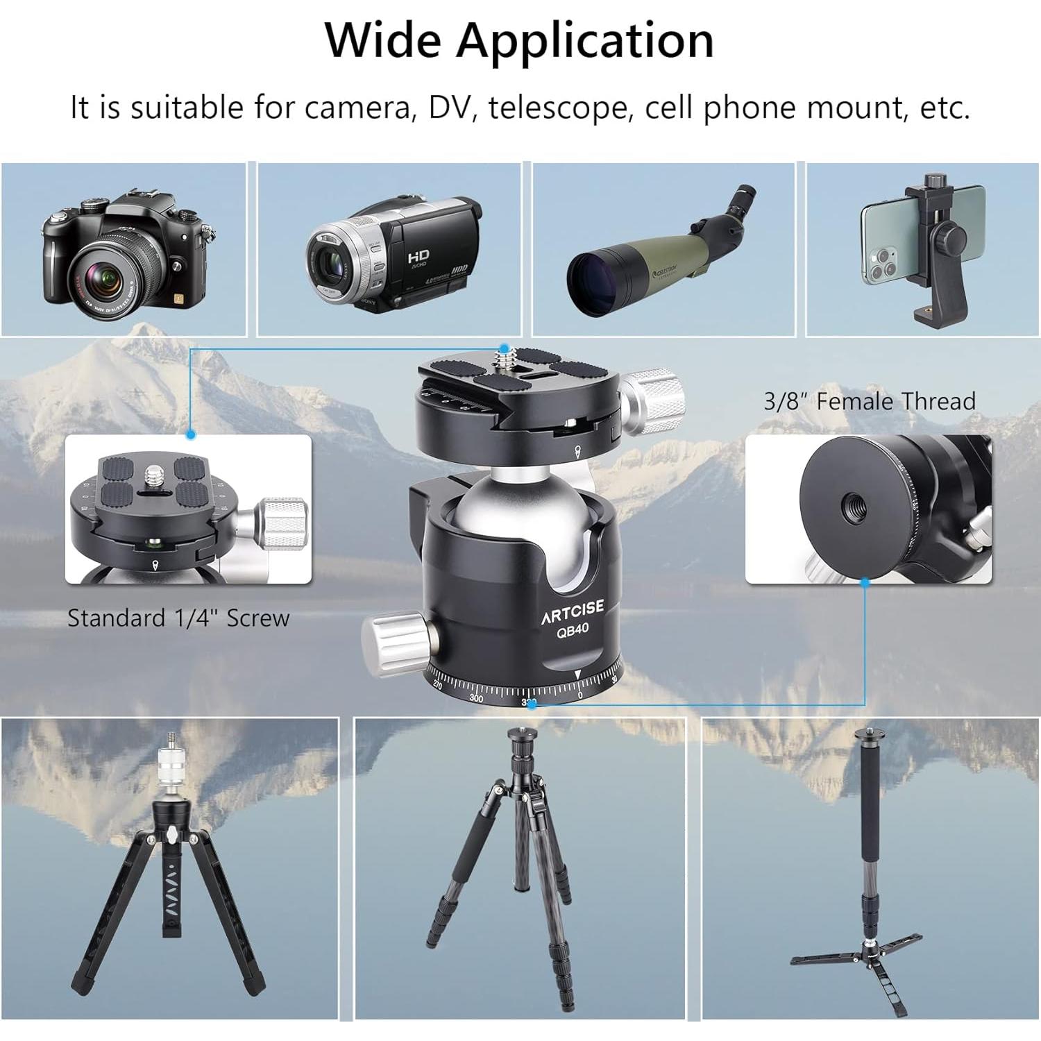 Cabezal de trípode ArtiCise 40mm con 2 placas liberación rápida