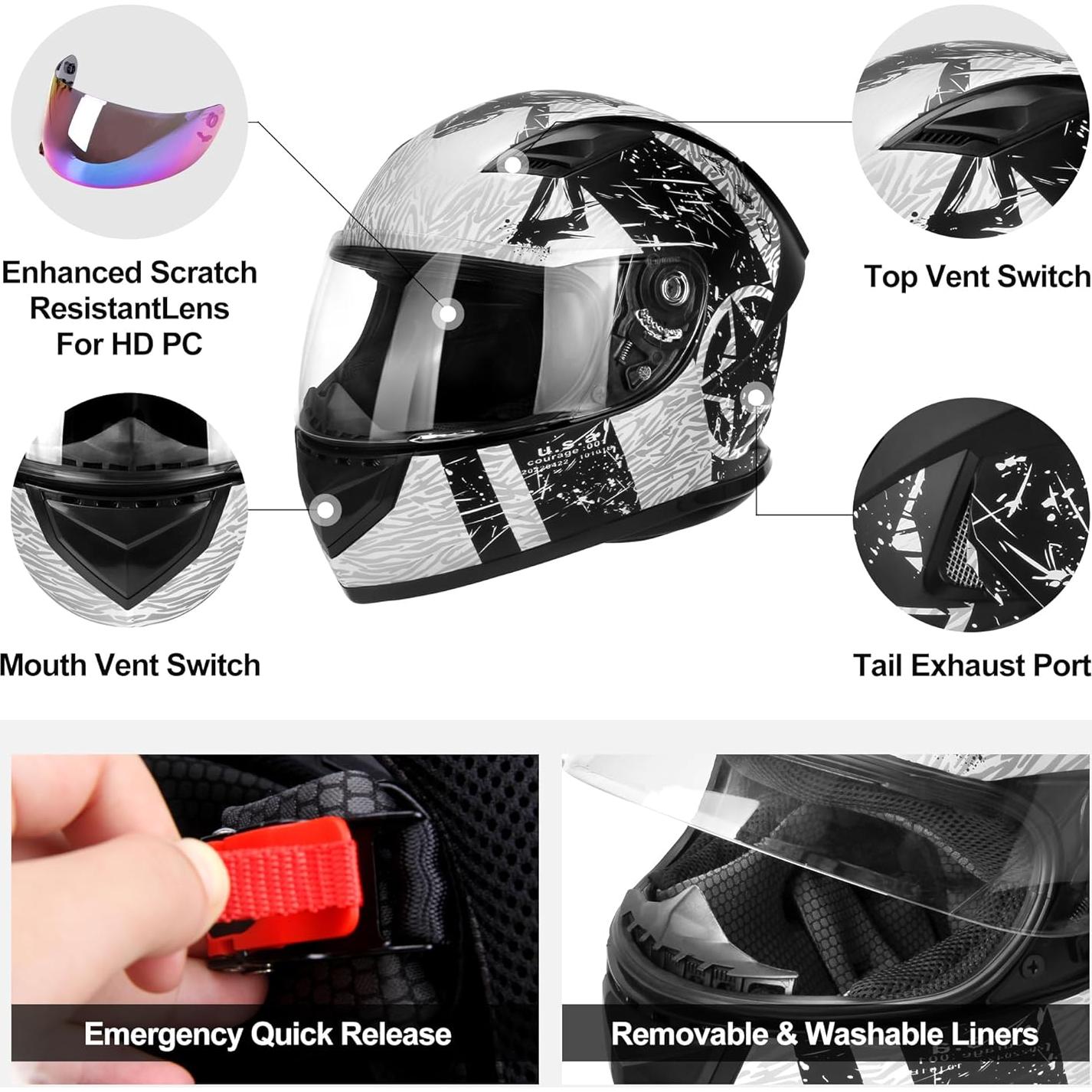 Casco de Motocicleta JAGASOL JS-QK-111S-816-M Medio DOT