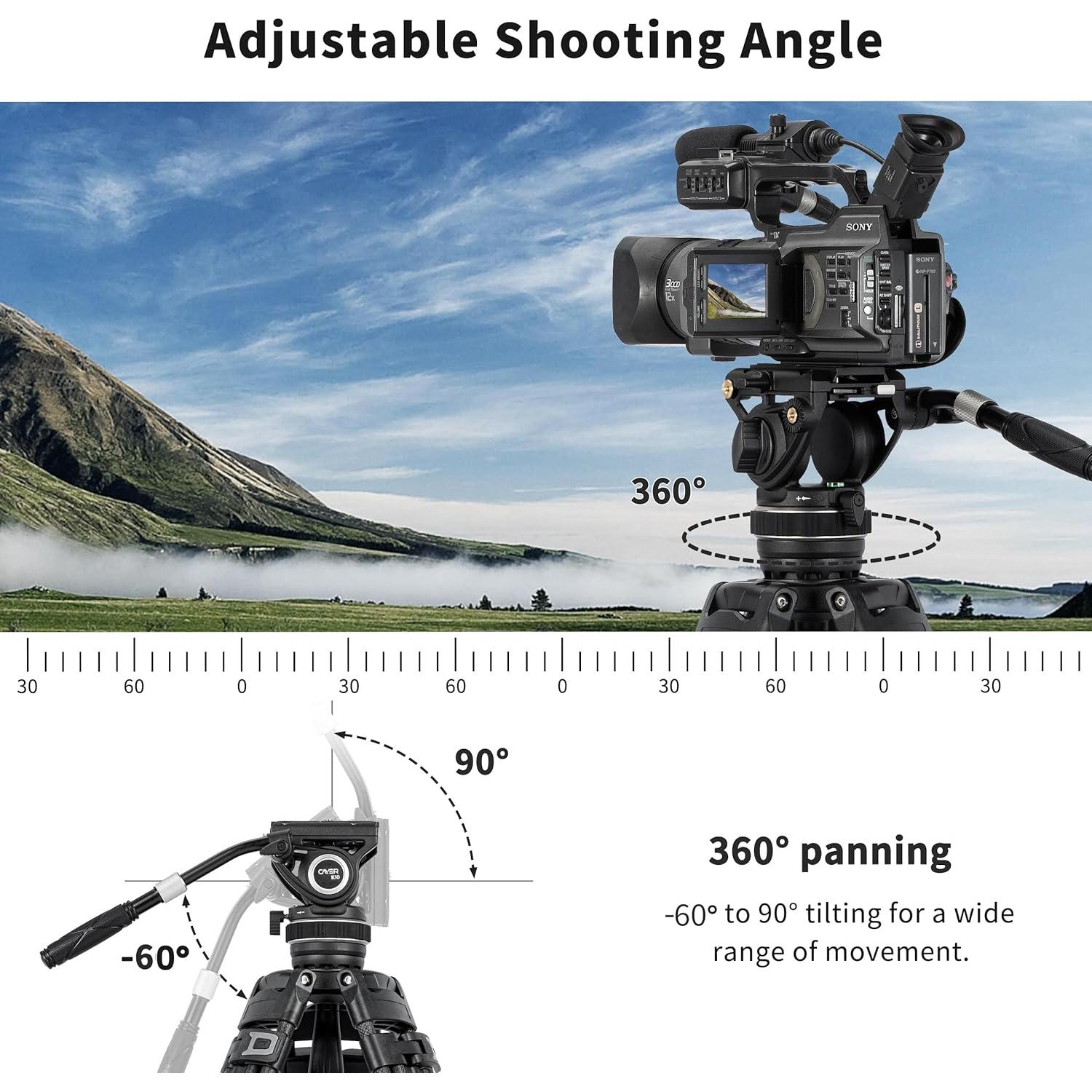 Cabezal de Video Fluido Cayer K10 Pro 75mm, Carga 10 kg