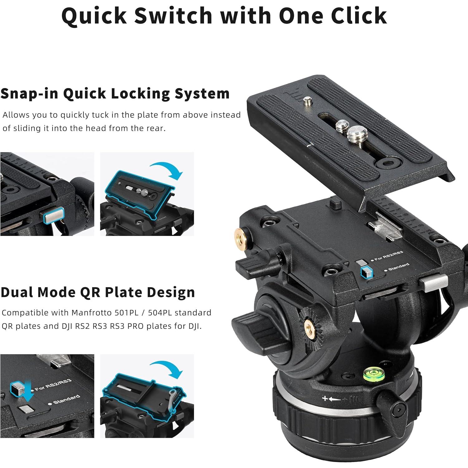 Cabezal de Video Fluido Cayer K10 Pro 75mm, Carga 10 kg