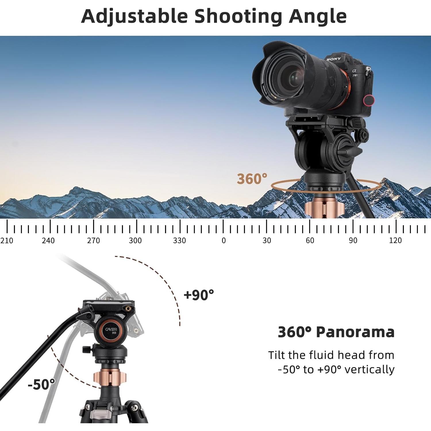 Trípode de Video Cayer FP2450 con Cabezal Fluido 191 cm