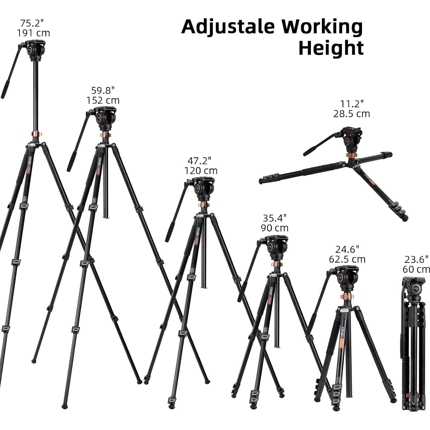 Trípode de Video Cayer FP2450 con Cabezal Fluido 191 cm