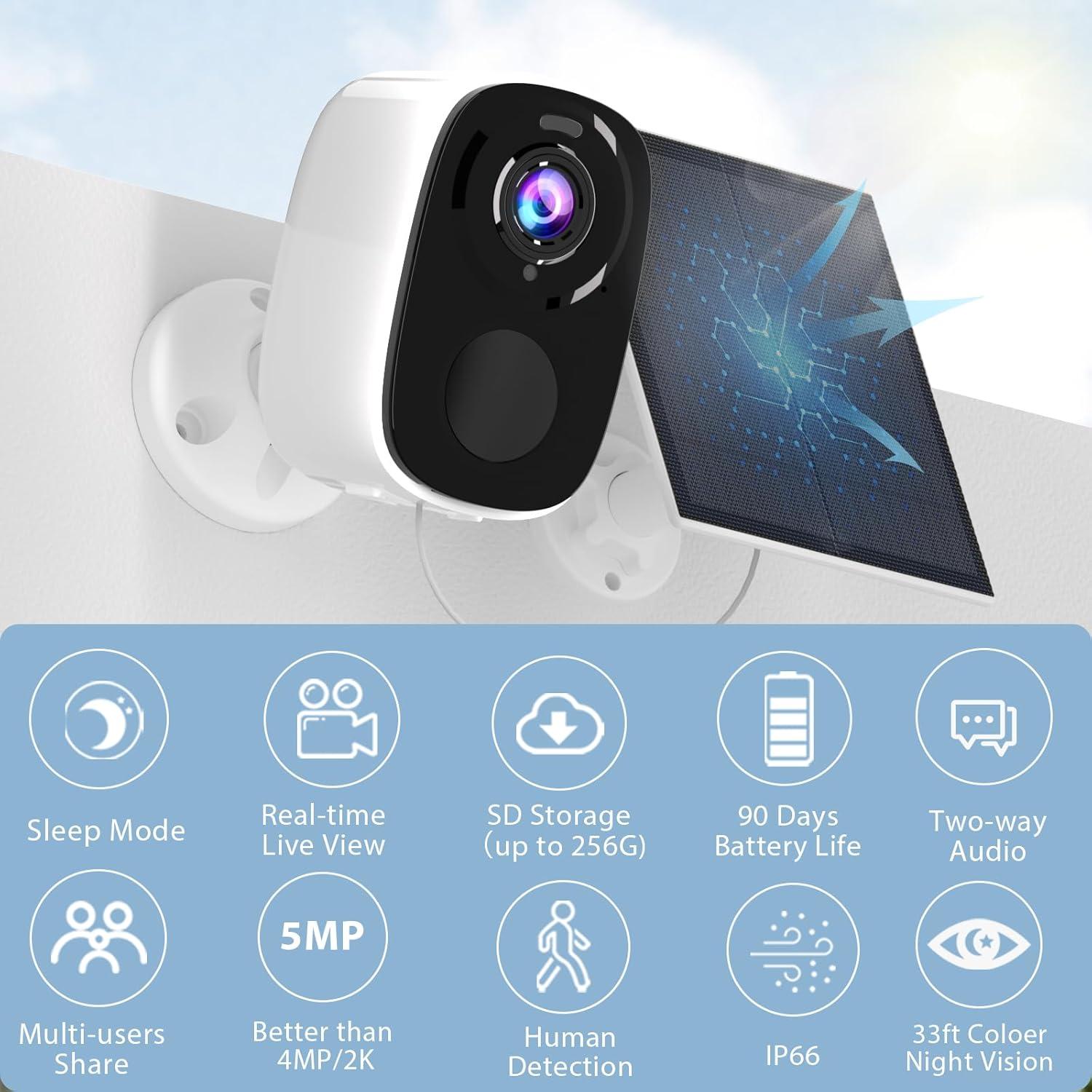 Cámara de Seguridad Solar Inalámbrica Rraycom 5MP WiFi Exterior