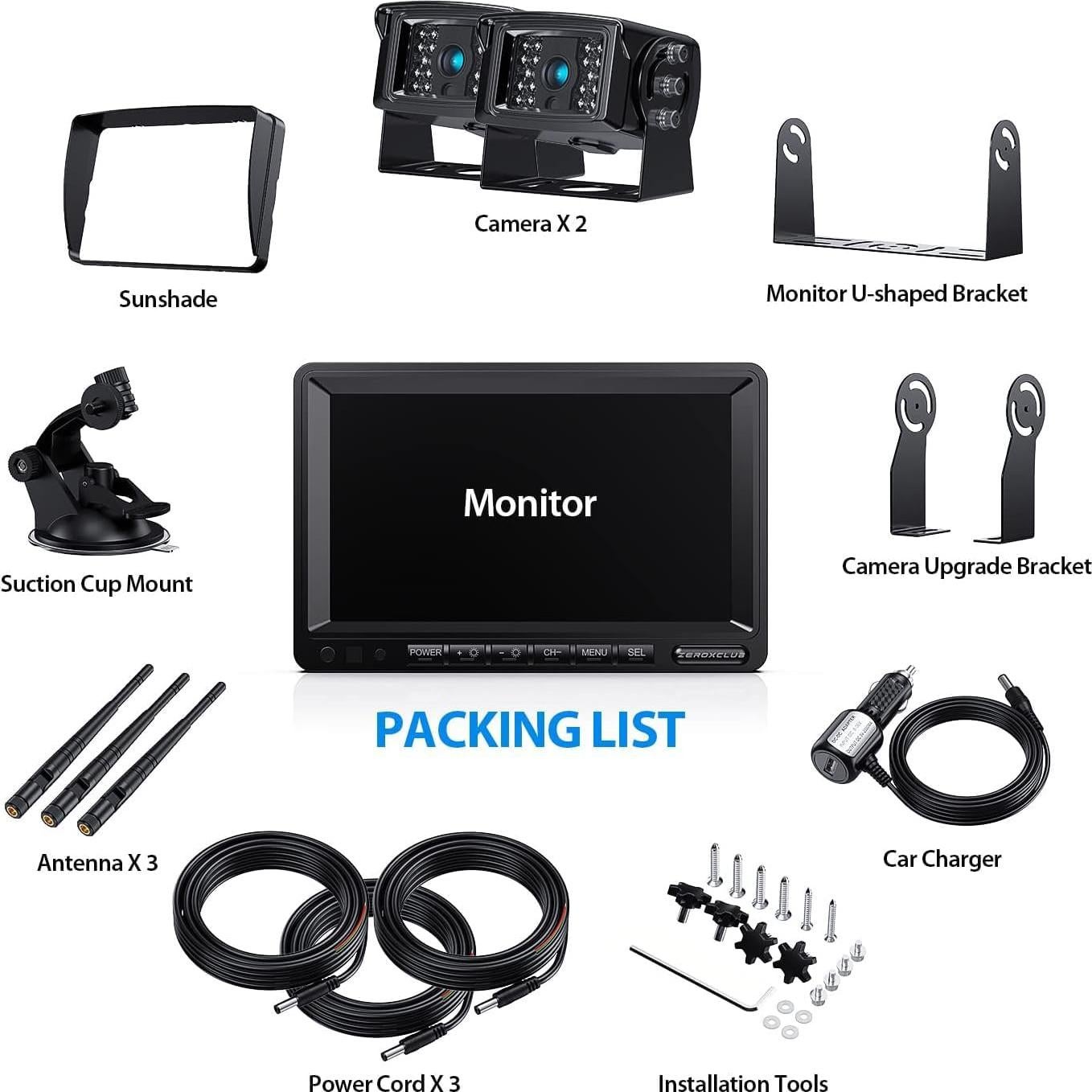 Sistema de Cámara de Respaldo Inalámbrica ZEROXCLUB WX02 7" HD