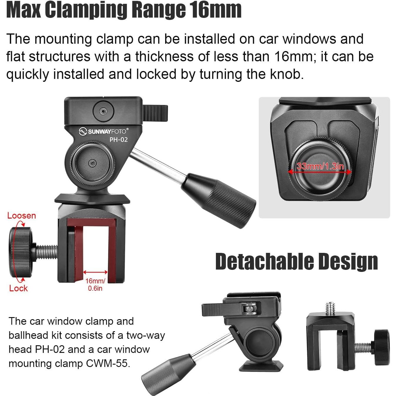 Soporte de Ventana para Coche SUNWAYFOTO CPH-02 Ajustable 5kg