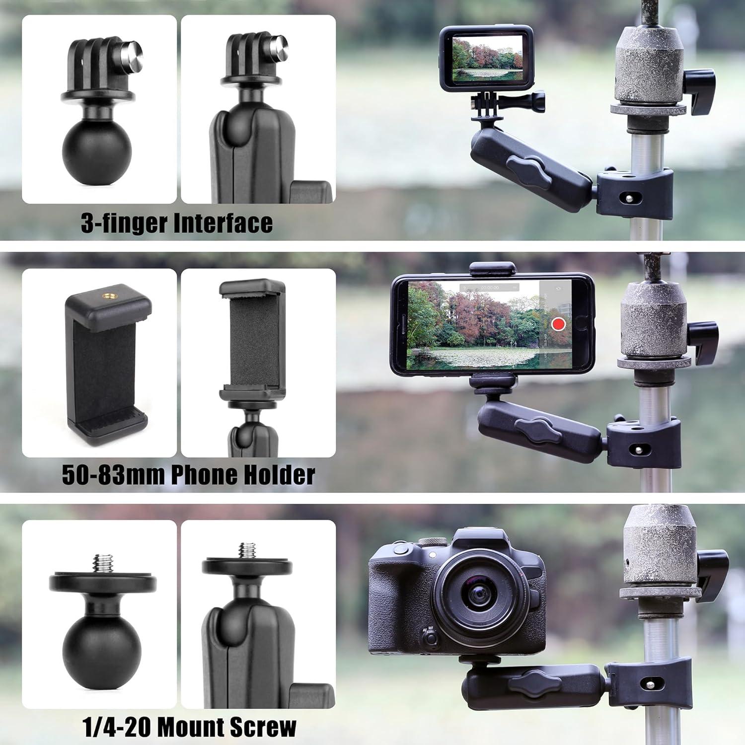 Soporte de cámara Super Clamp YALLSAME con adaptadores y brazo de aluminio