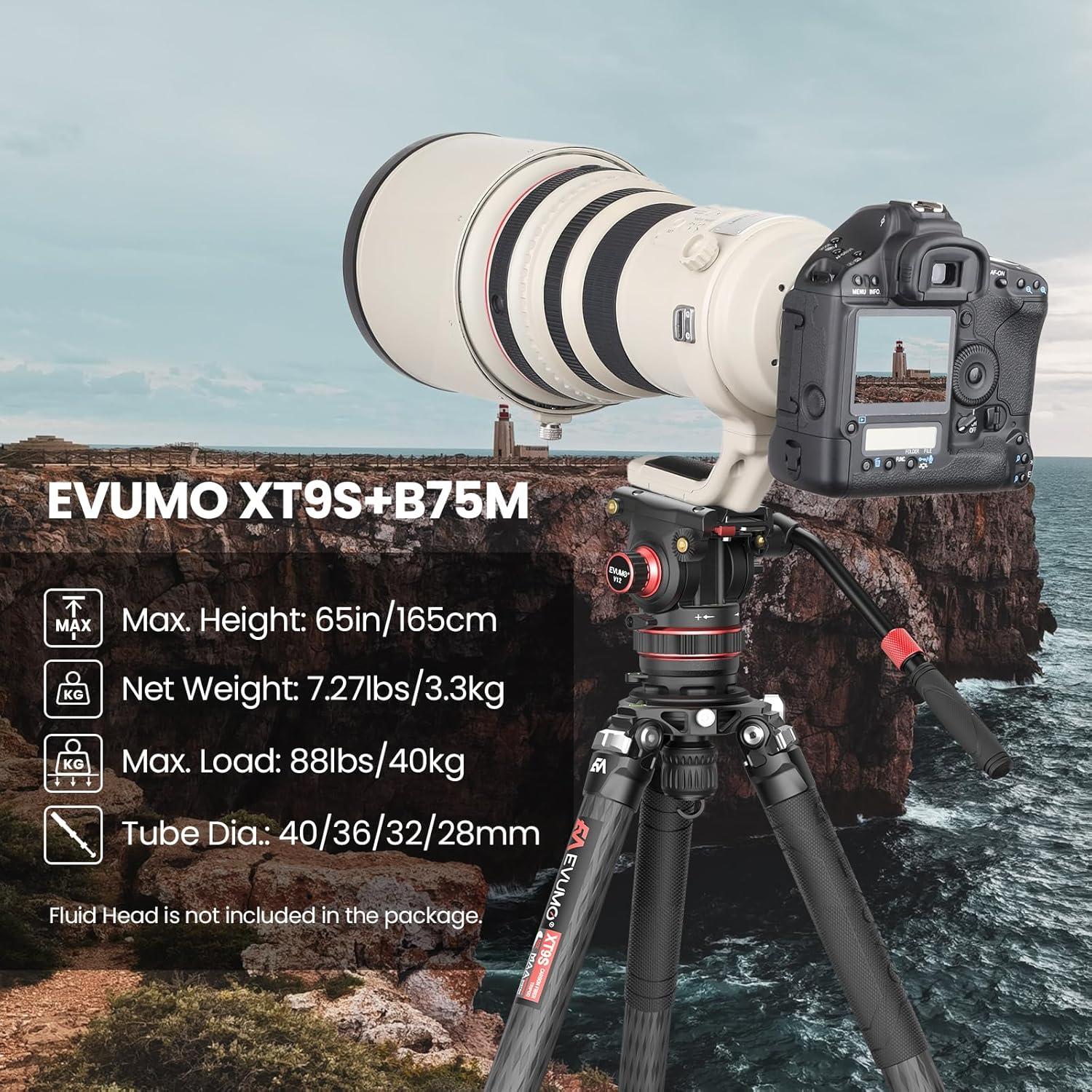 Trípode de fibra de carbono EVUMO XT9S 165cm 40kg DSLR