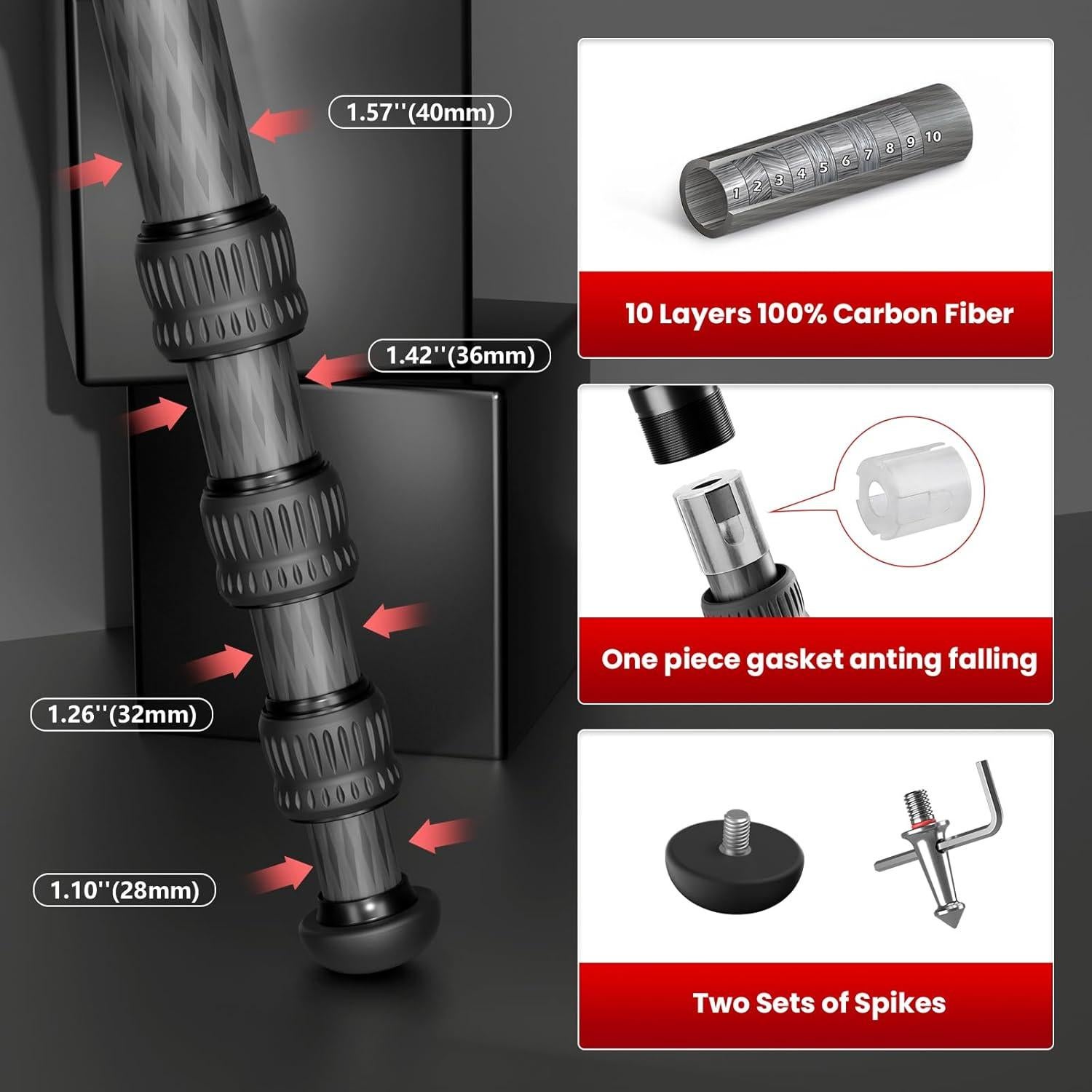 Trípode de fibra de carbono EVUMO XT9S 165cm 40kg DSLR