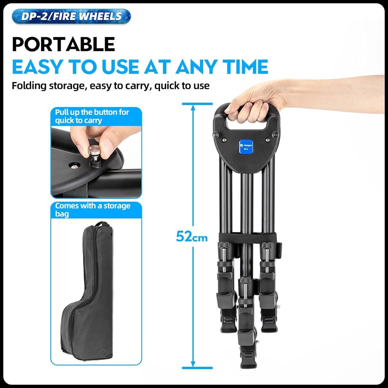 Carro Dolly de Trípode Fotopro DP-2 con Ruedas y Patas Ajustables
