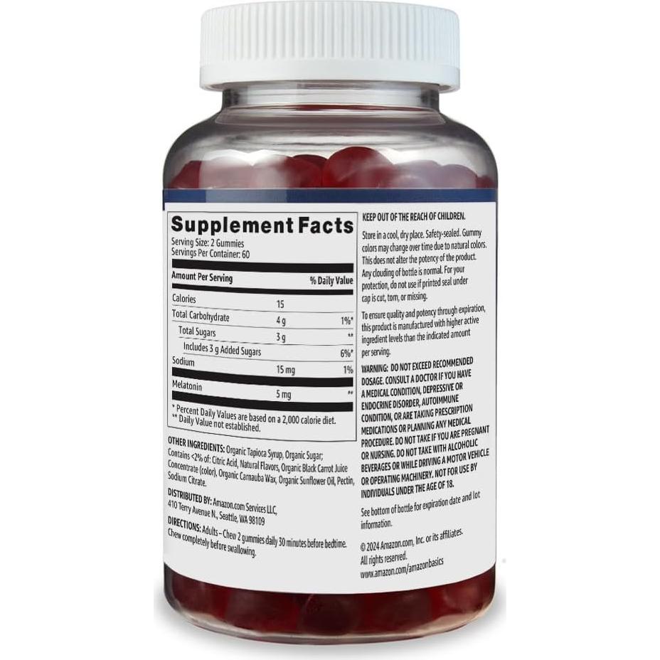 Gomas de Melatonina Amazon Basics 5mg Sabor Fresa 120 Unidades