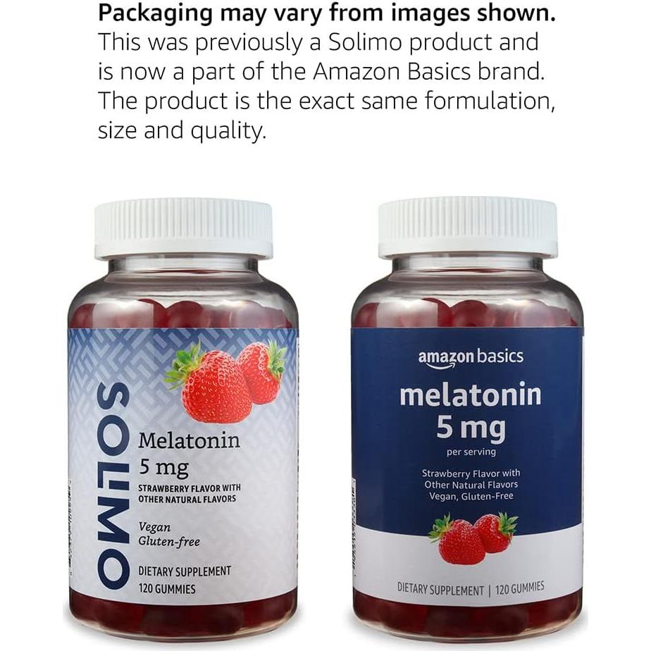 Gomas de Melatonina Amazon Basics 5mg Sabor Fresa 120 Unidades