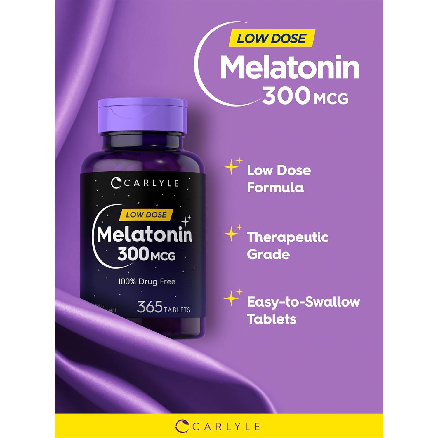 Melatonina 300 mcg Carlyle | 365 Tabletas Vegetarianas | Baja Dosis