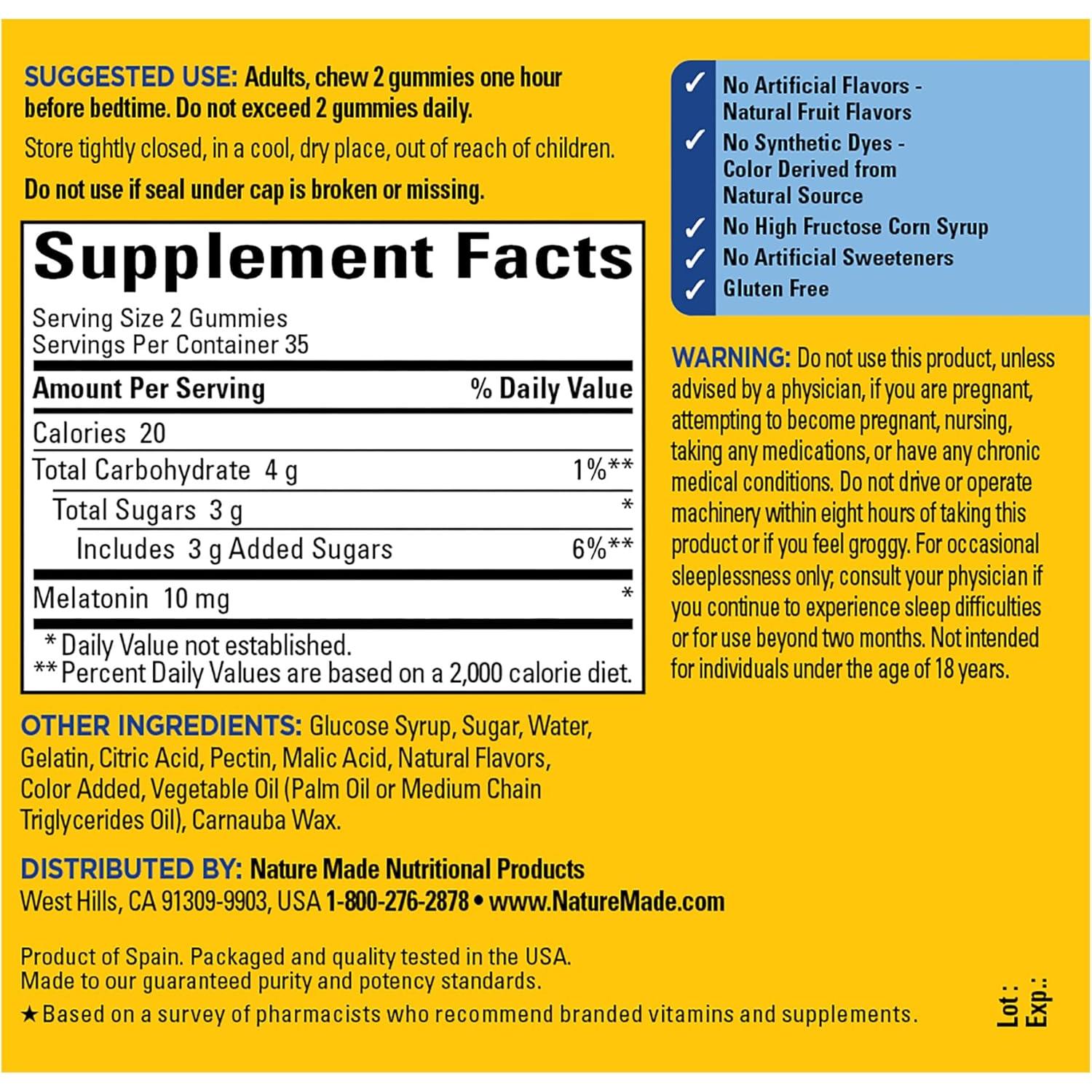 Gominolas de Melatonina 10mg Nature Made - 70 Unidades