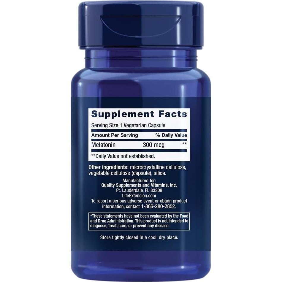 Melatonina Life Extension 300 mcg 100 cápsulas vegetarianas