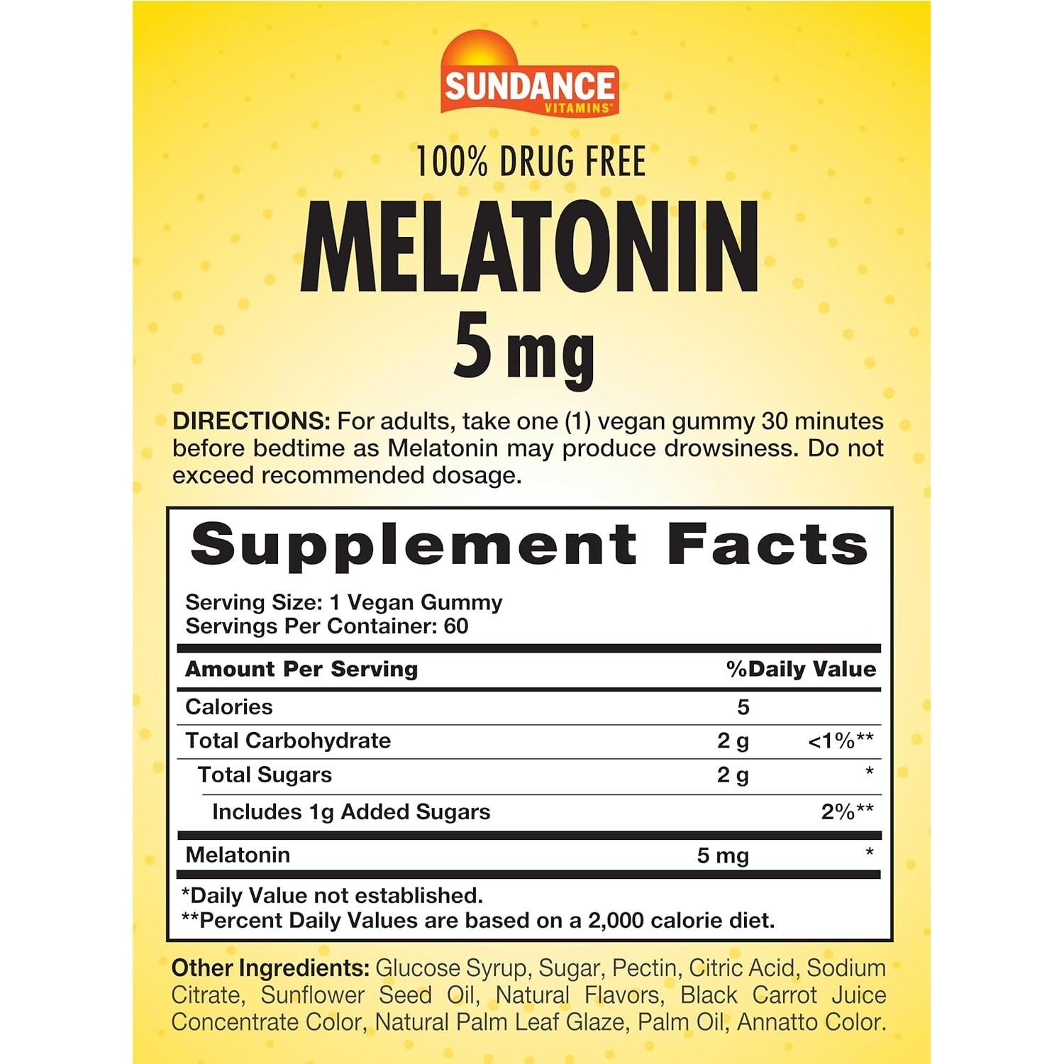 Gomitas de Melatonina Sundance 5mg - 60 Unidades Sabor Frutas