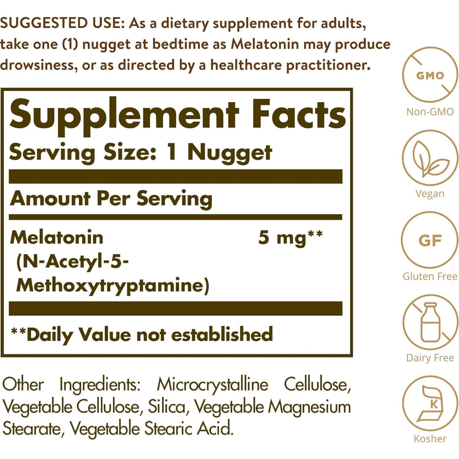 Solgar Melatonina 5 mg 120 Nuggets Vegano Sin Gluten
