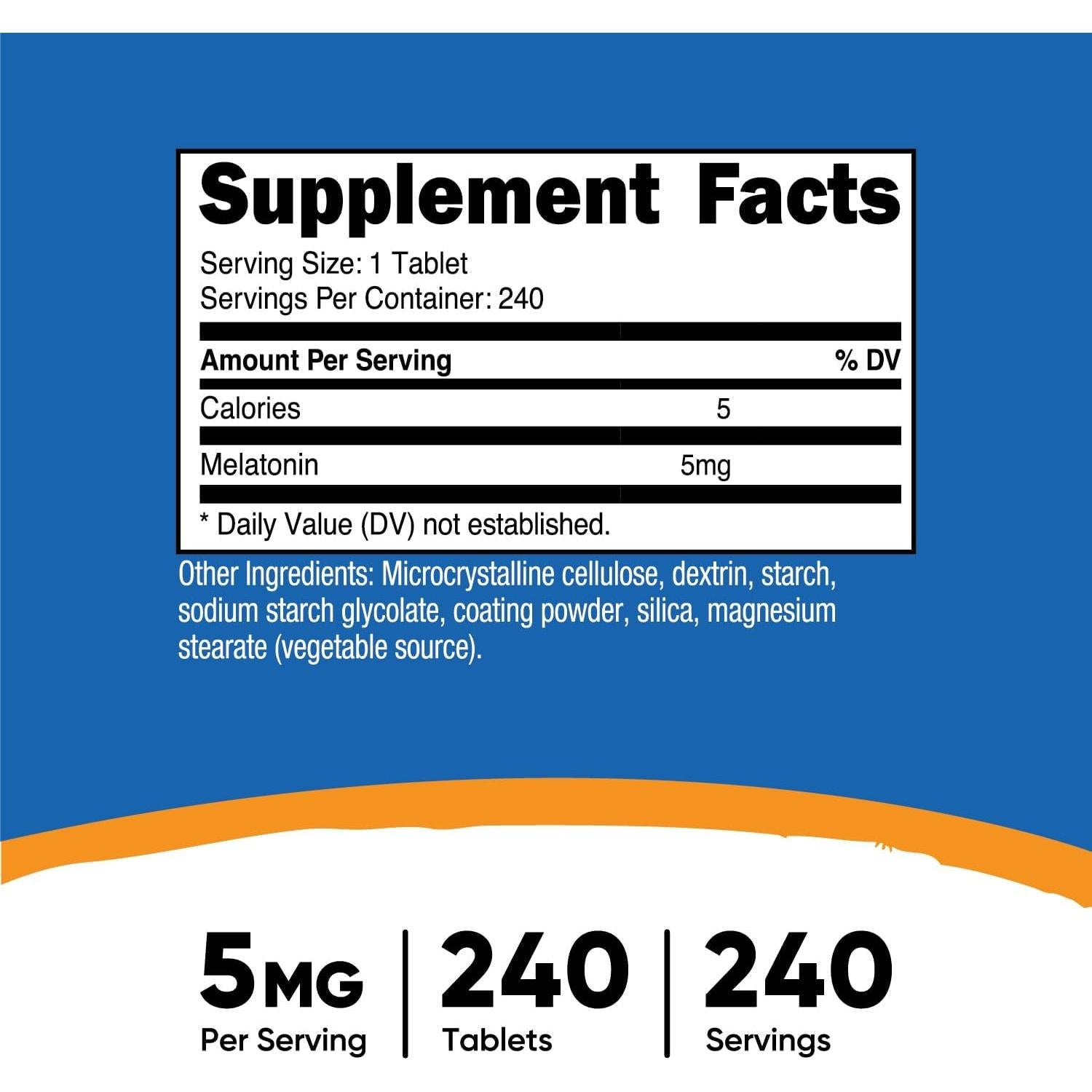 Melatonina 5mg Nutricost - 240 Tabletas Sin Gluten