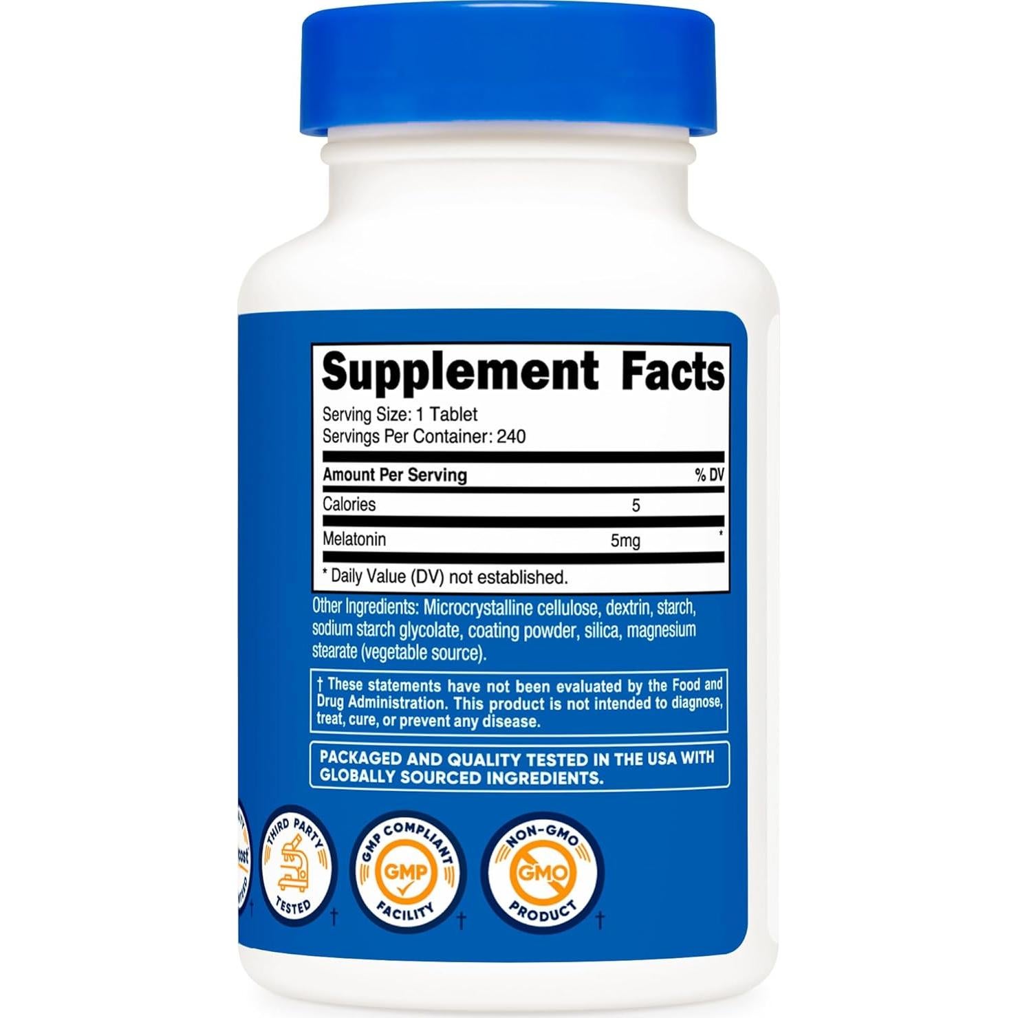 Melatonina 5mg Nutricost - 240 Tabletas Sin Gluten