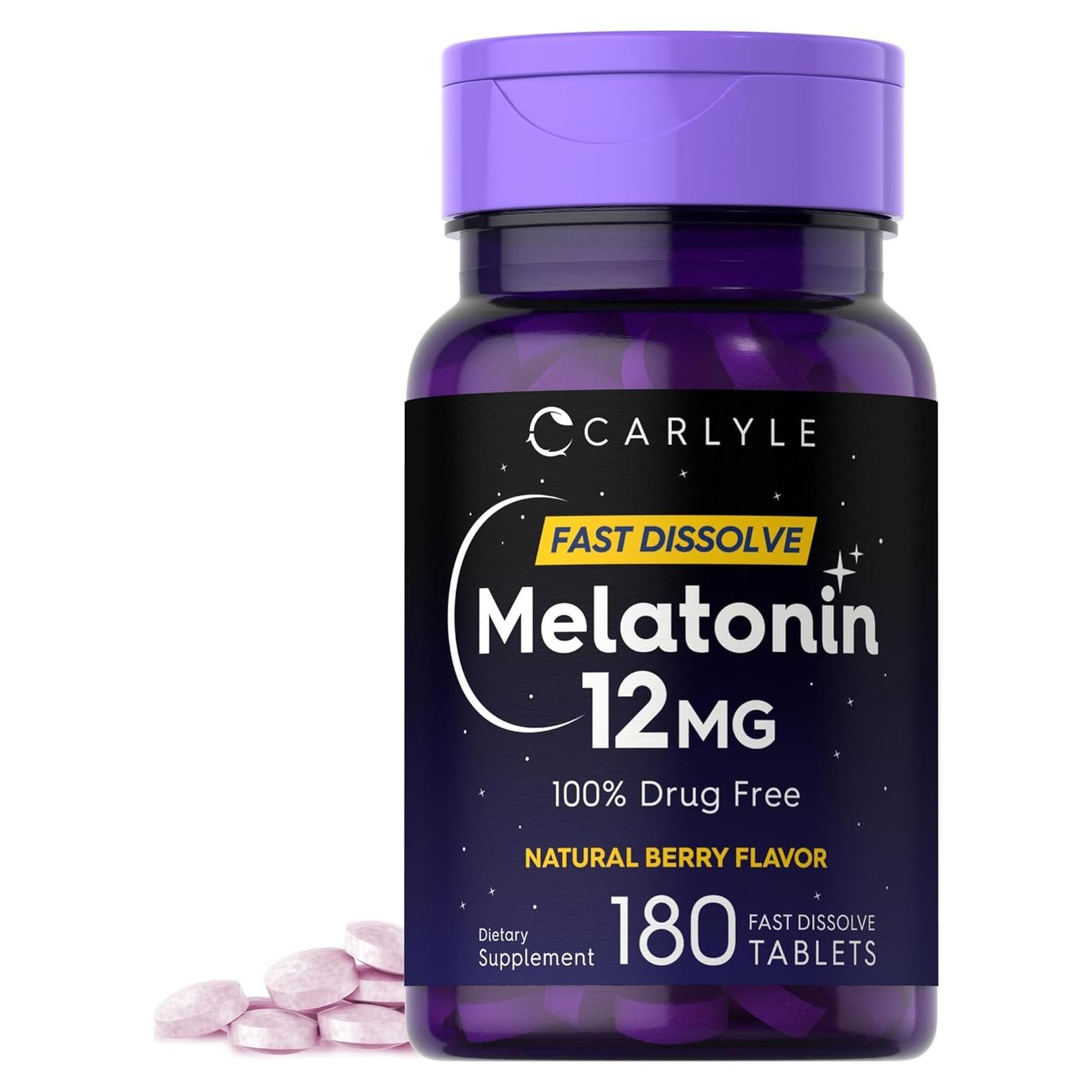 Melatonina 12 mg Carlyle 180 Tabletas Disolución Rápida Sabor Baya