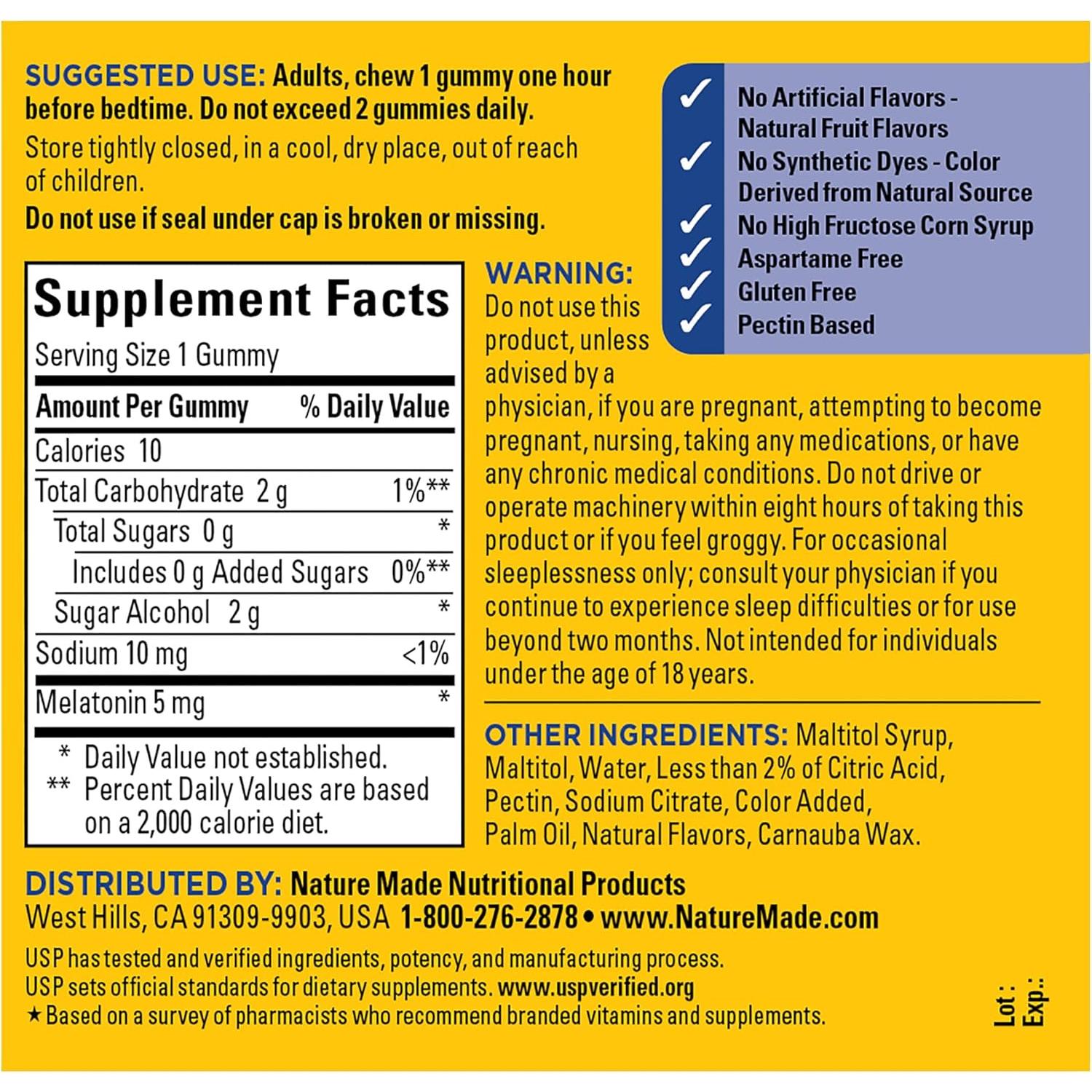 Gominolas de Melatonina Sin Azúcar Nature Made 5mg 70 Unidades