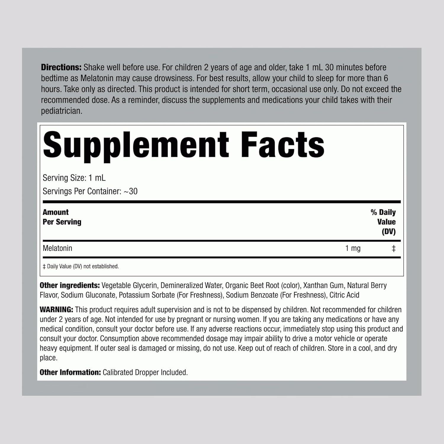 Melatonina Líquida para Niños Piping Rock 30 ml Sabor Baya