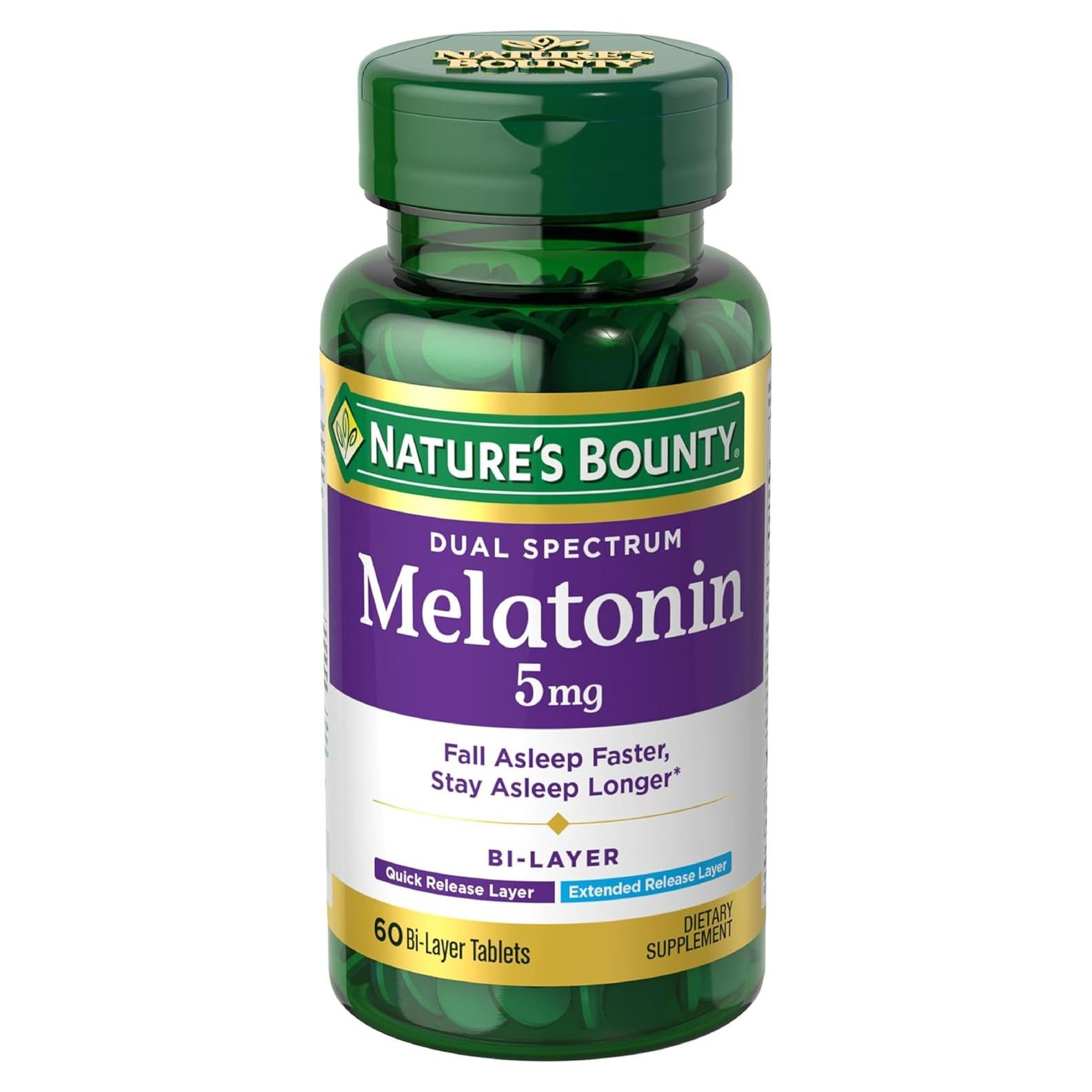 Suplemento de Sueño Melatonina Nature's Bounty 5mg 60 Tabletas
