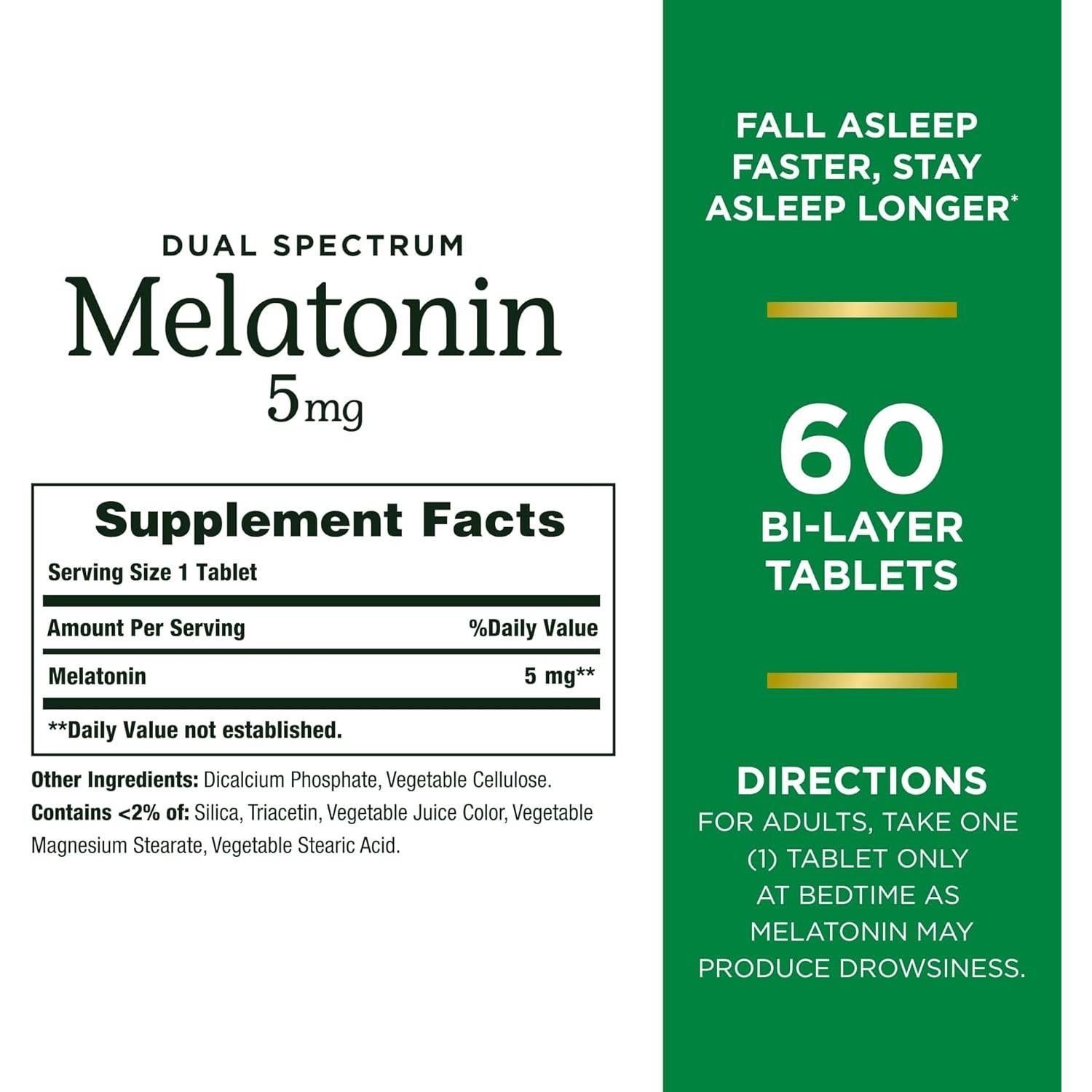Suplemento de Sueño Melatonina Nature's Bounty 5mg 60 Tabletas