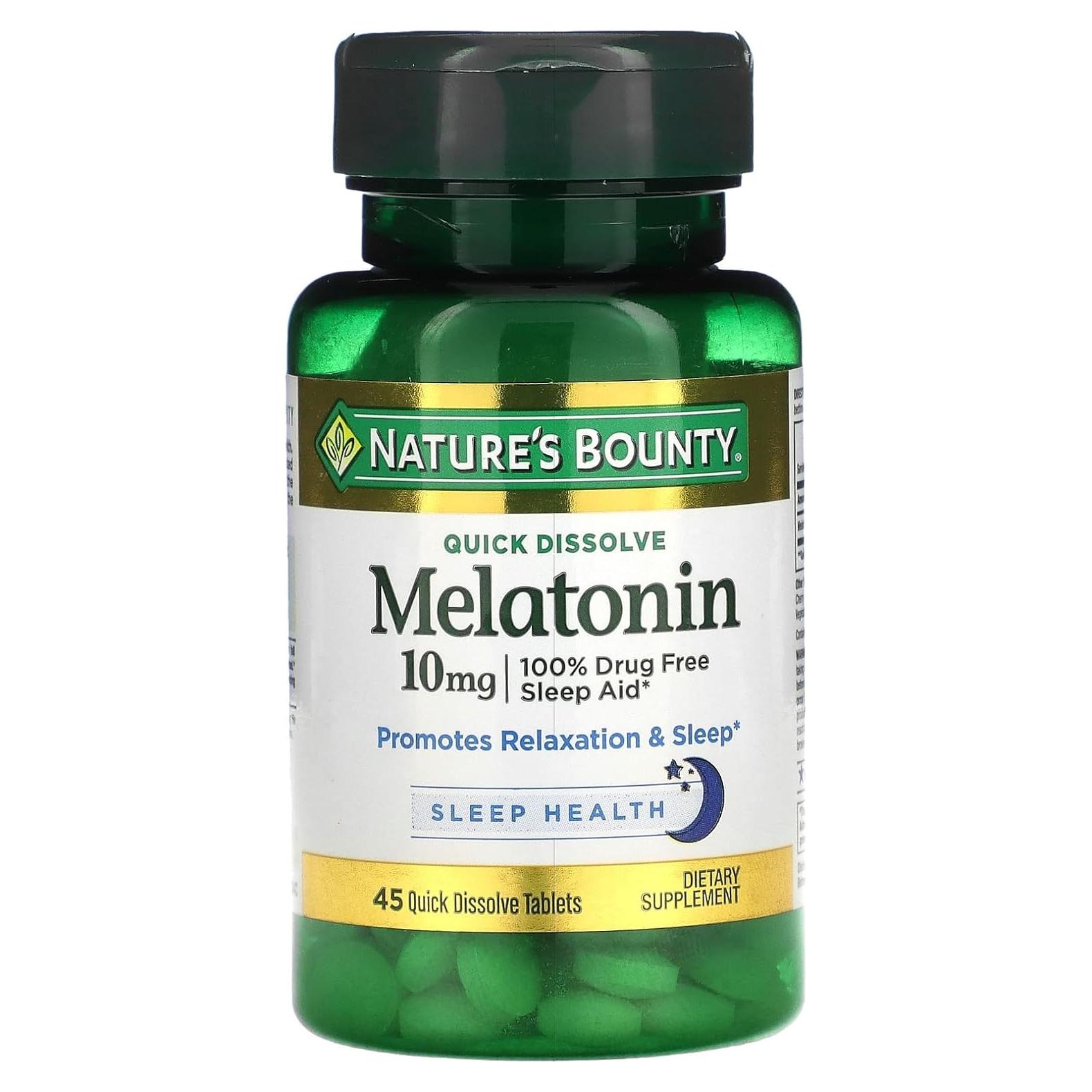 Suplemento de Melatonina Nature's Bounty 10 mg 45 Cápsulas