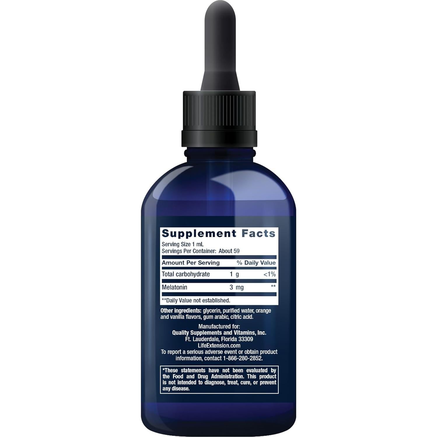 Suplemento de Melatonina Líquida Life Extension 3 mg - 59 ml