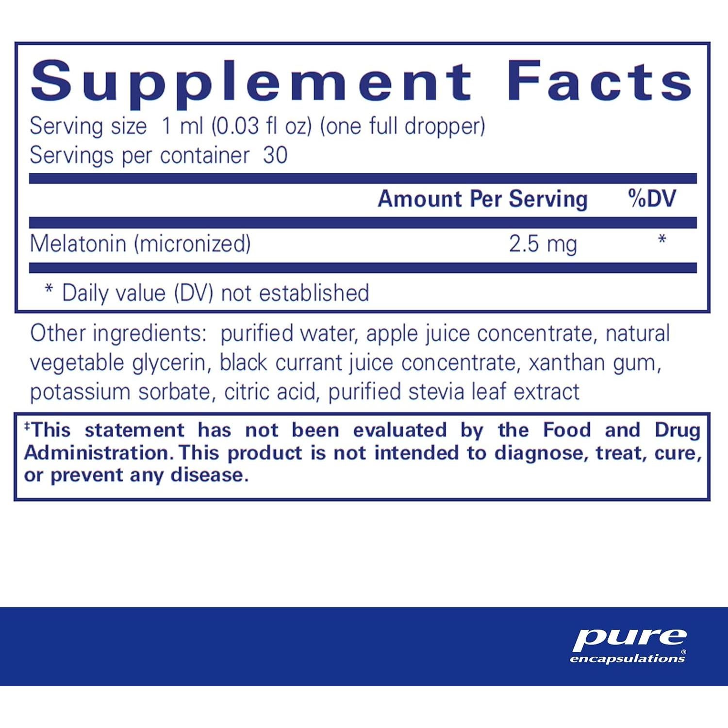 Pure Encapsulations Melatonin Liquid | Hypoallergenic Supplement Supports The Body's Natural Sleep Cycle | 1 fl. oz.