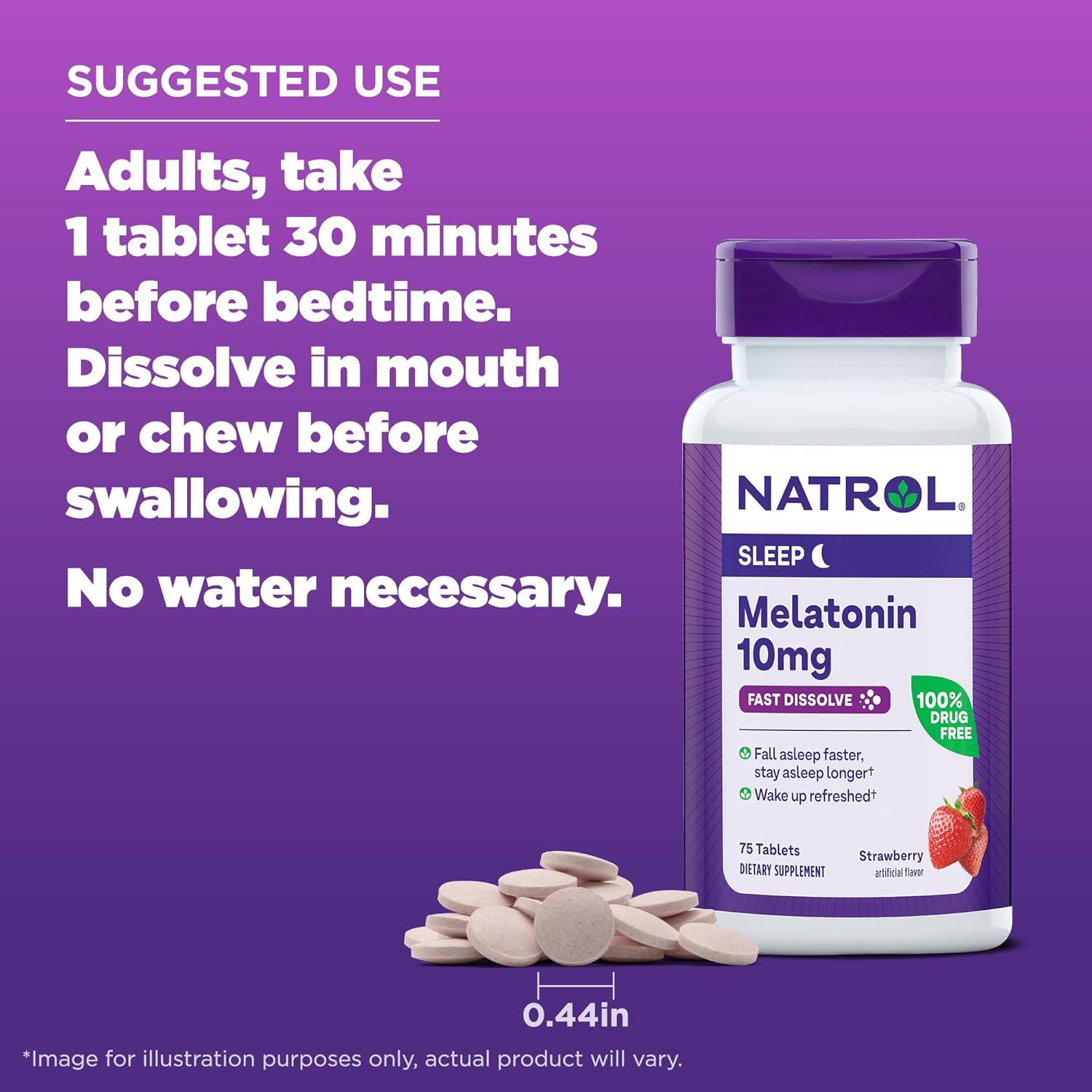 Natrol Melatonina 10 mg Rápida Disolución 75 Tabletas Sabor Fresa