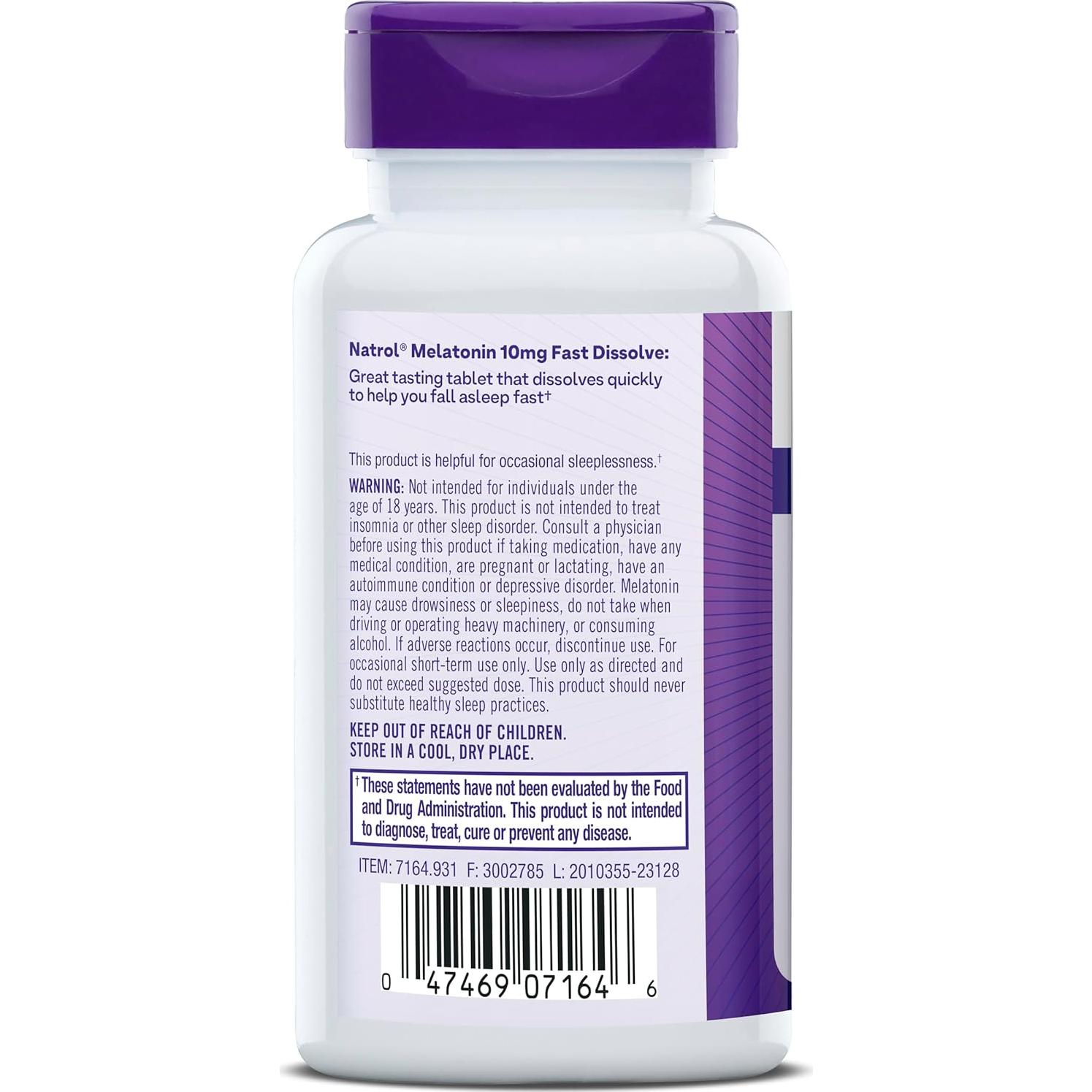 Natrol Melatonina 10 mg Rápida Disolución 75 Tabletas Sabor Fresa