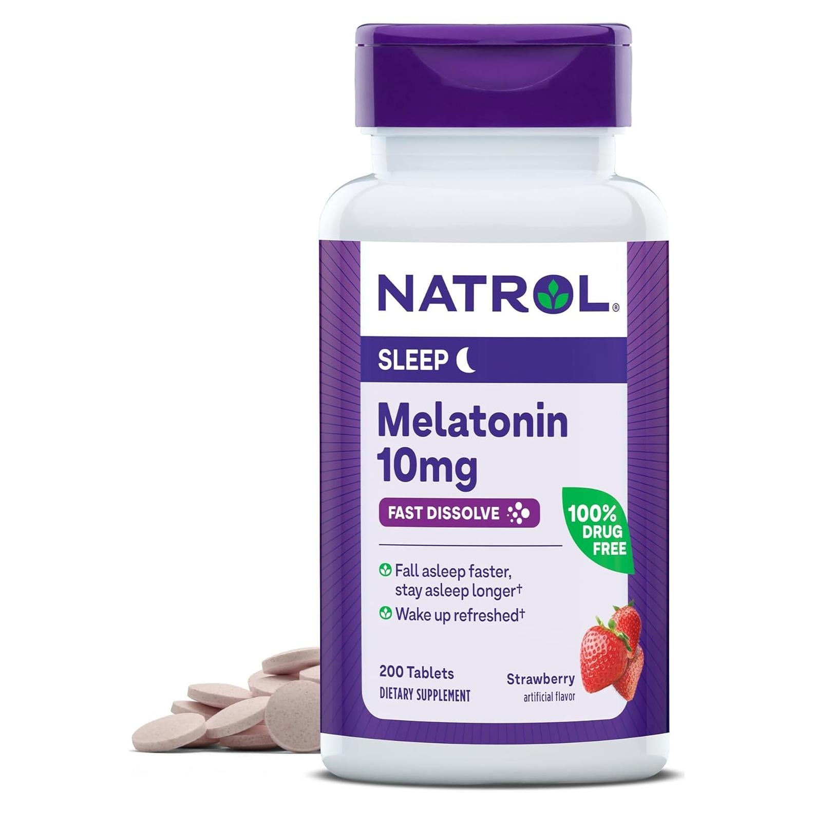 Natrol Melatonina 10 mg Rápida Disolución 200 Tabletas Sabor Fresa